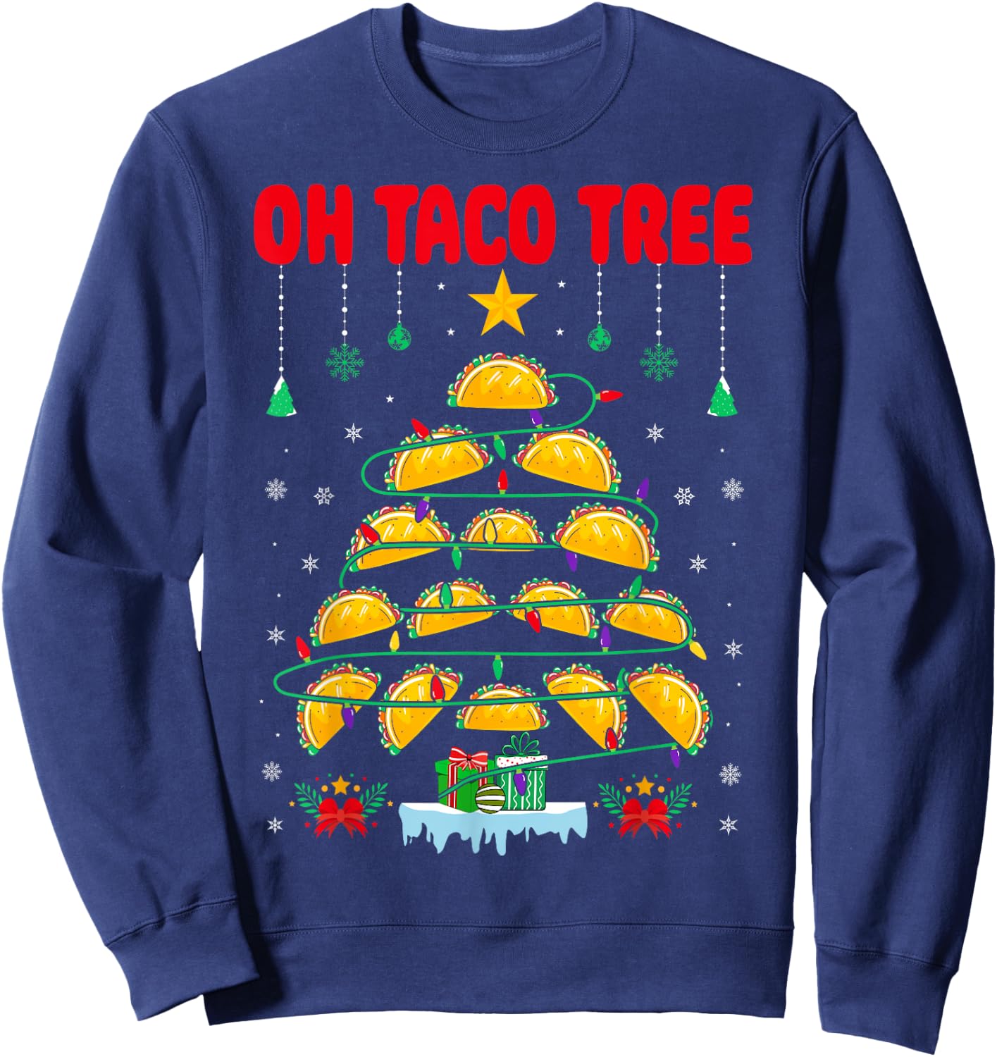 Oh Taco Tree Mexican Food Taco Lover Santa Christmas Taco Sweatshirt - Sweatshirt | Navy