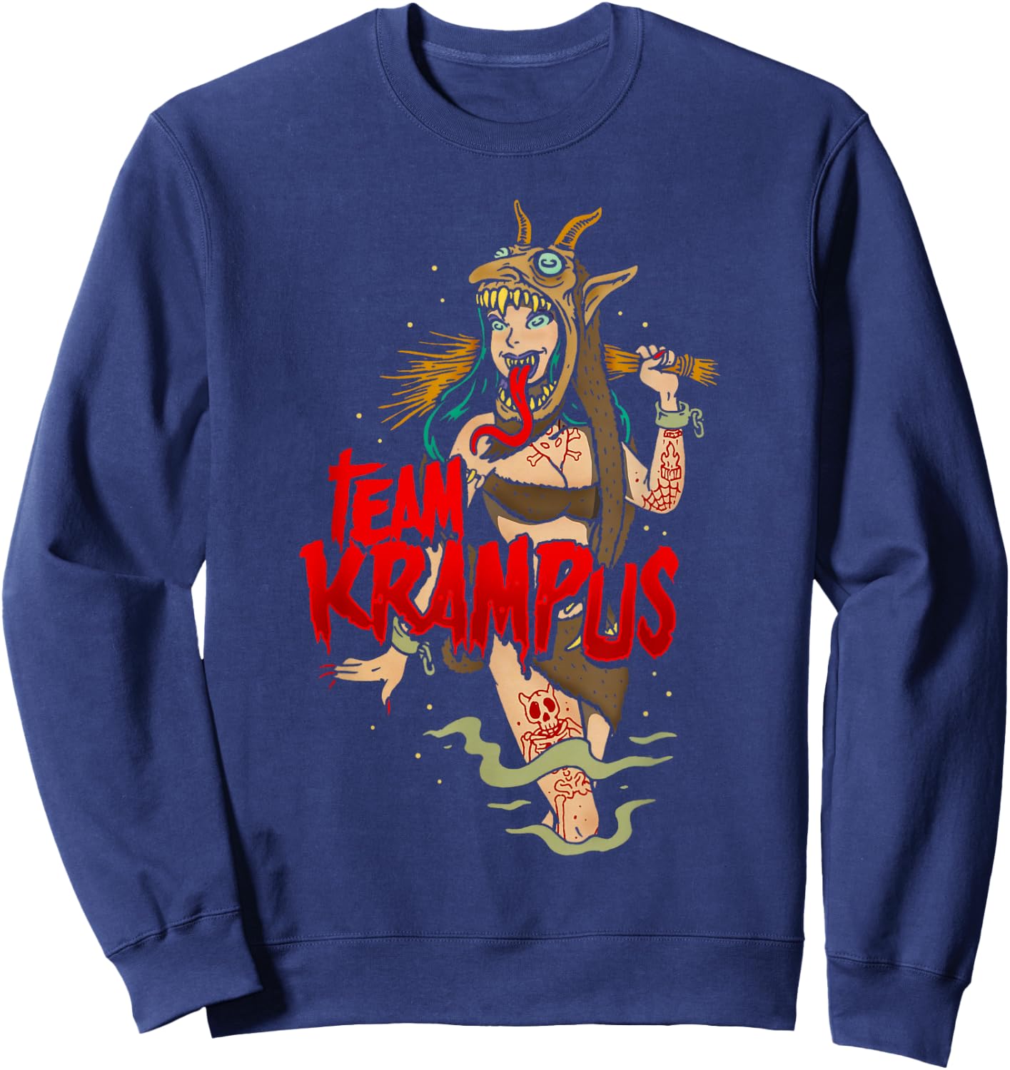 Team Krampus Pinup Goth Emo Girl Christmas Sweatshirt - Sweatshirt | Navy