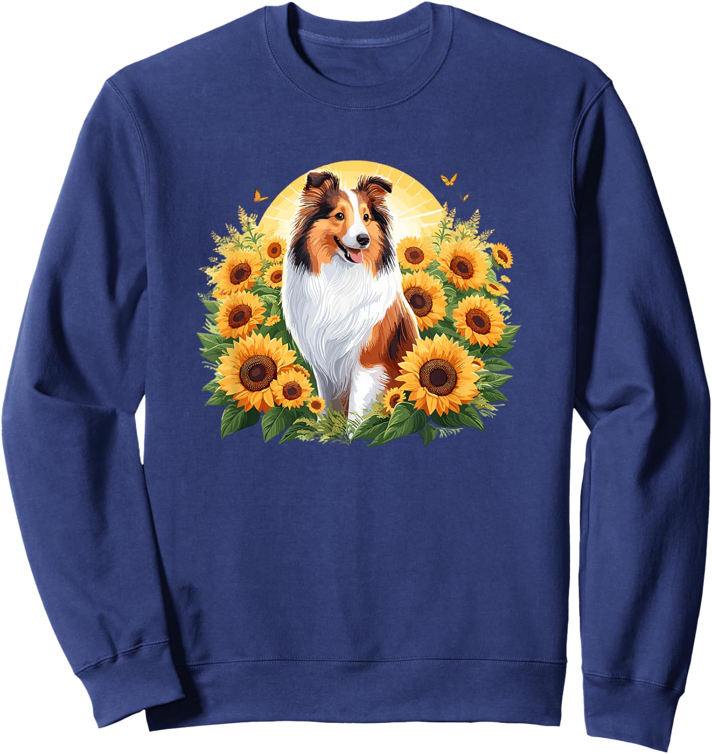 Cute Girls Funny Sunflower Rough Collie Lover Sweatshirt - Sweatshirt | Navy