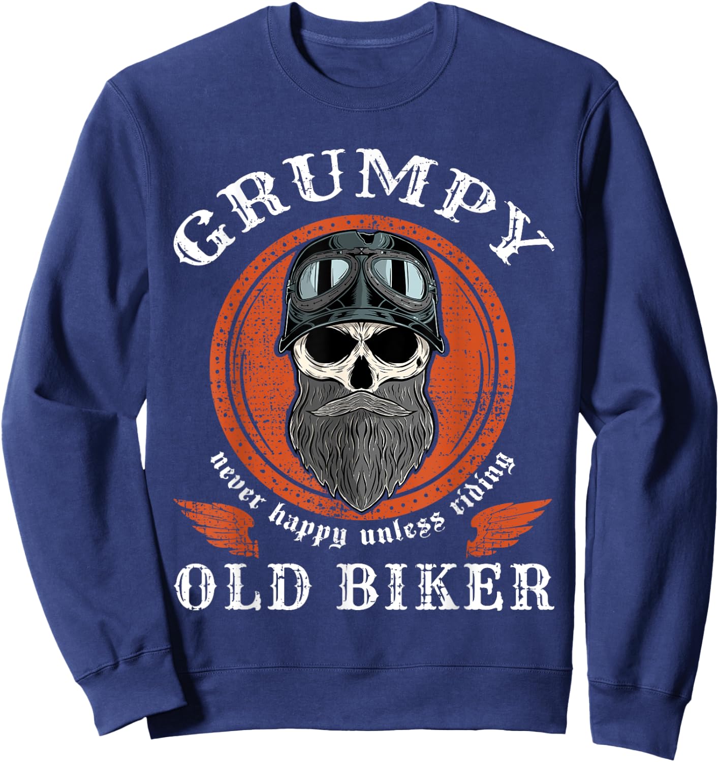 Vintage Grumpy Old Biker Skull With Beard Helmet Motorcycle Sweatshirt - Sweatshirt | Navy