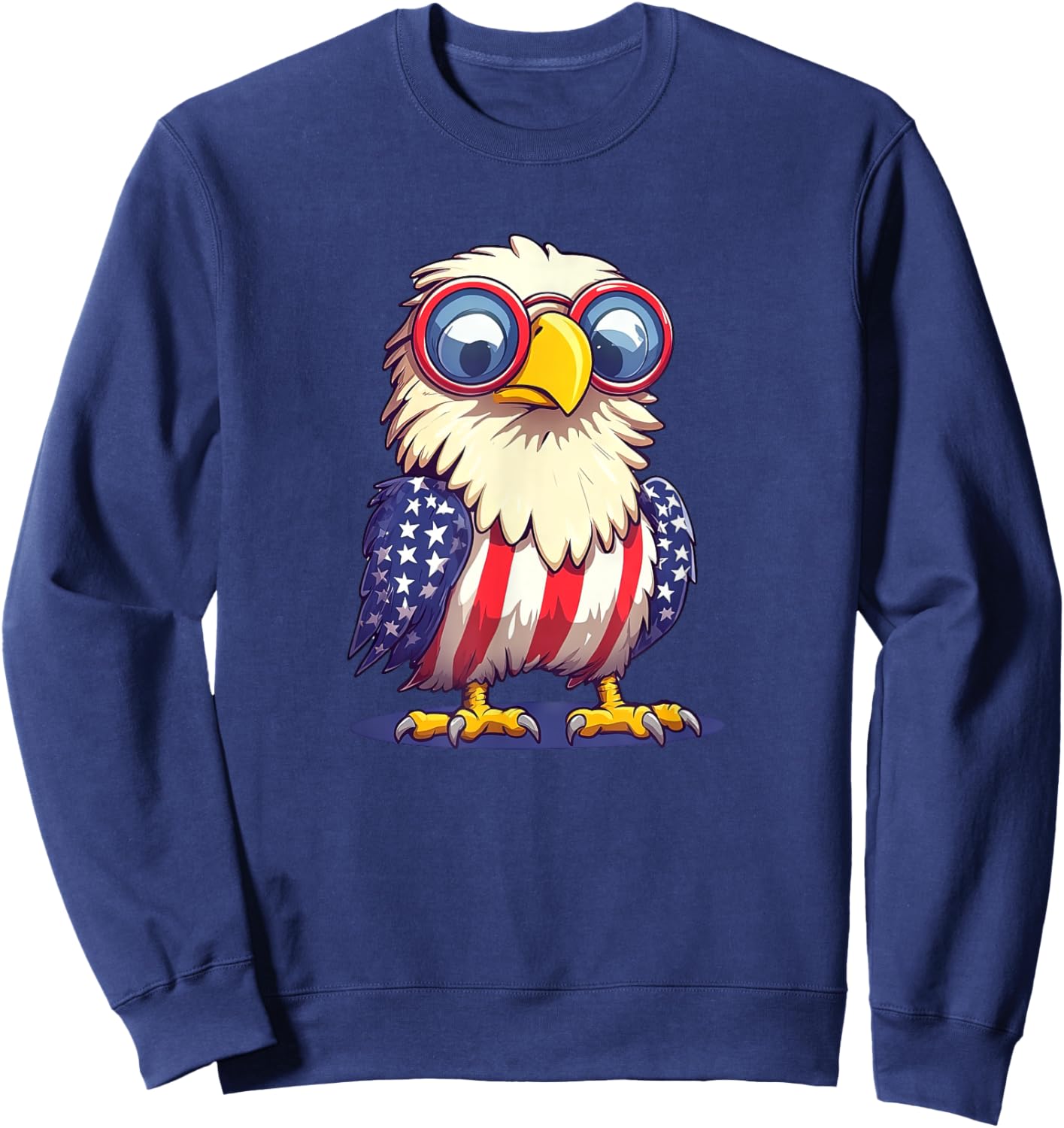 Funny Patriotic Eagle in American Flag Outfit Cartoon Sweatshirt - Sweatshirt | Navy