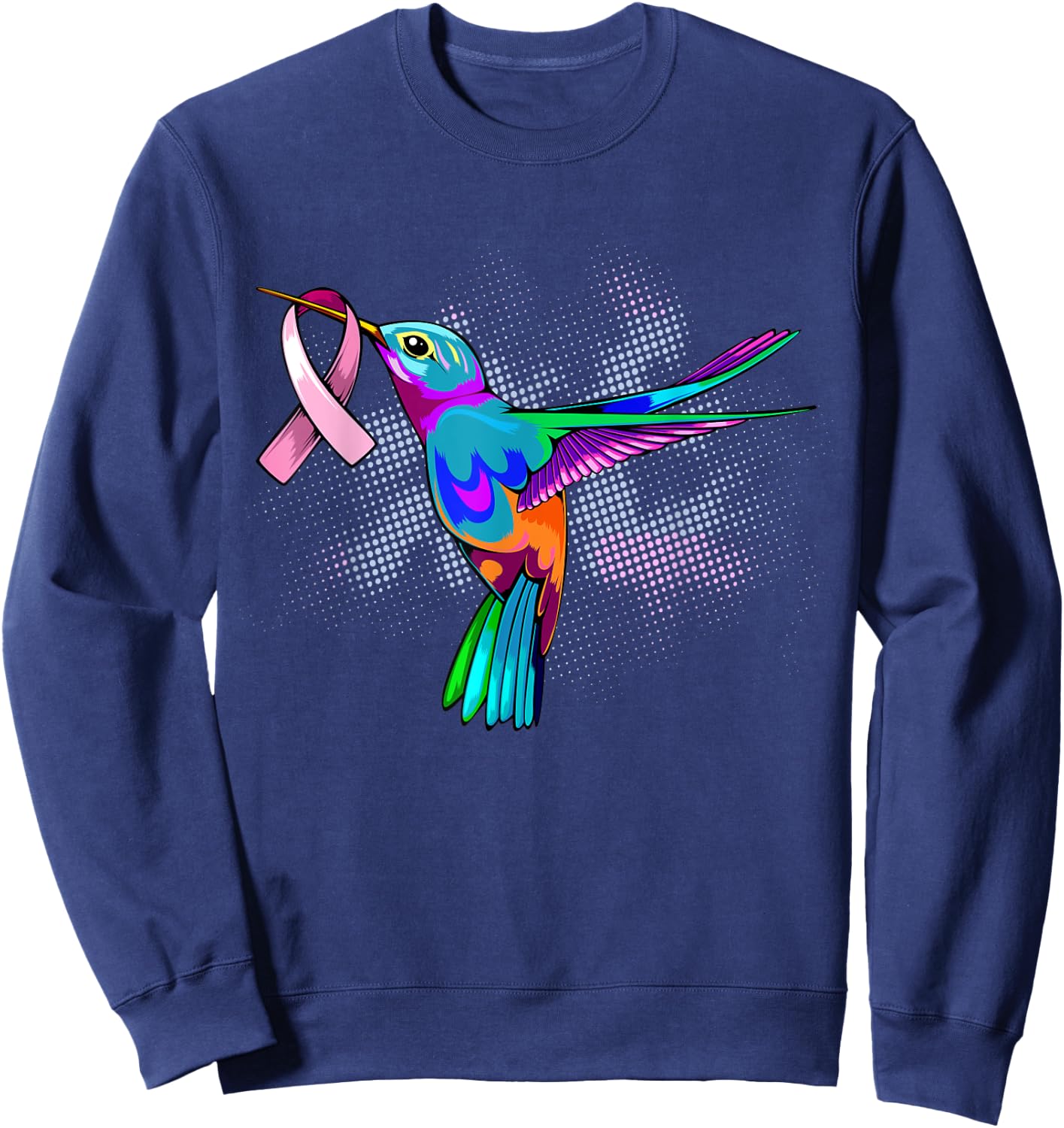 Hummingbird Breast Cancer Awareness Month Pink Ribbon Sweatshirt - Sweatshirt | Navy