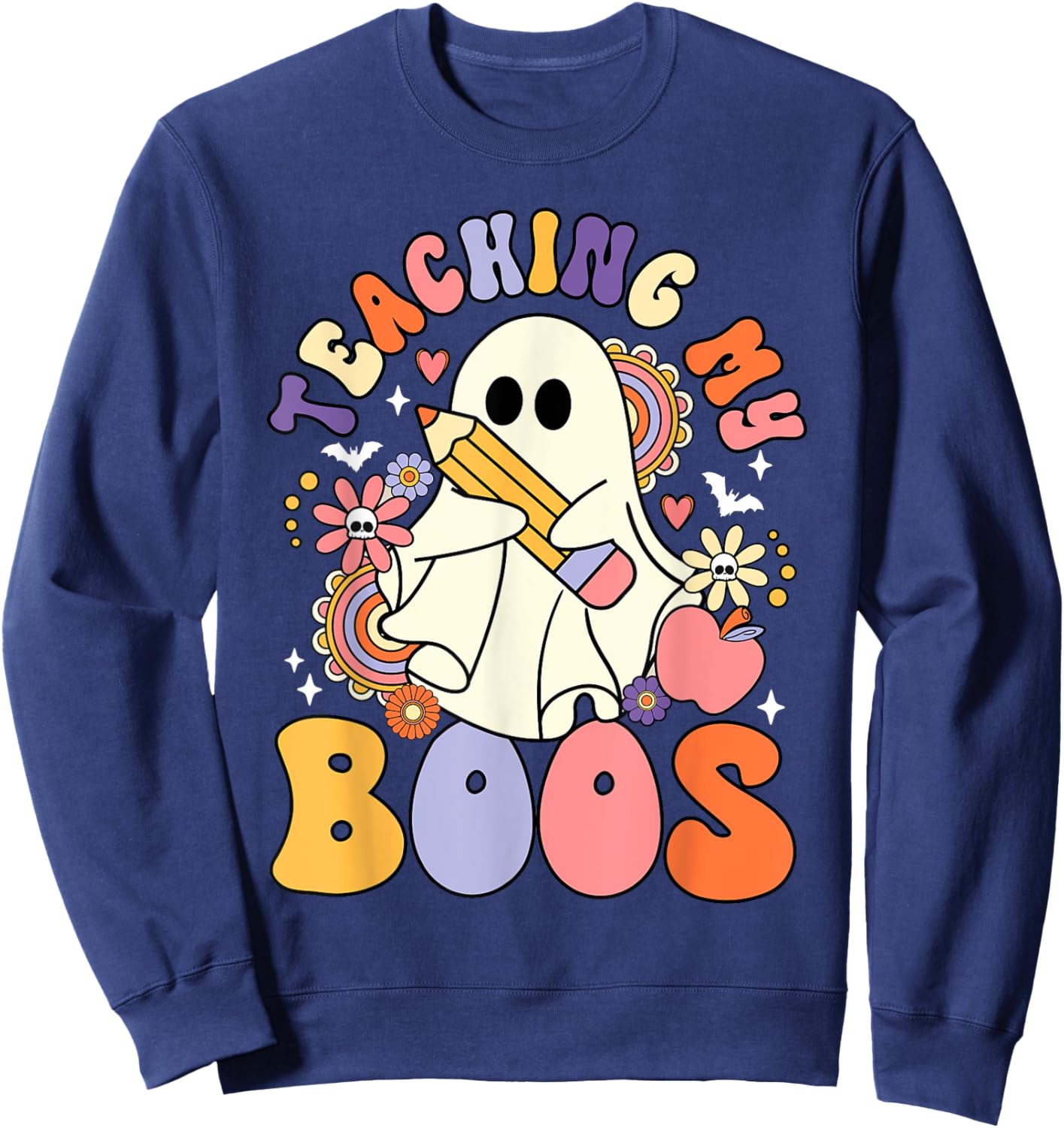 Teaching My Boos Trick Or Teach Cute Ghost Teacher Halloween Men Women Kids Sweatshirt - Sweatshirt | Navy
