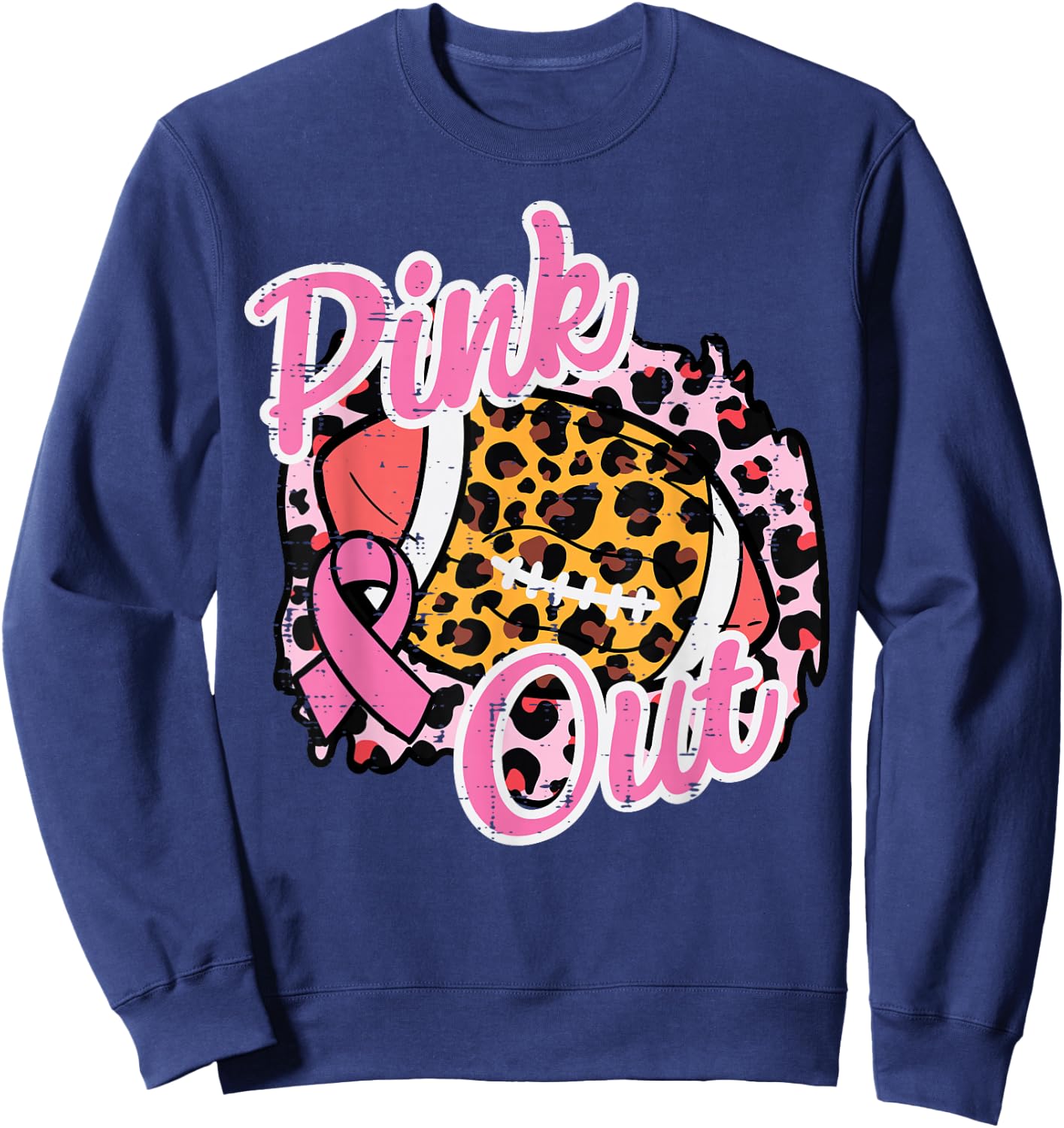 Breast Cancer Awareness Football Pink Out Women Girls Kids Sweatshirt - Sweatshirt | Navy
