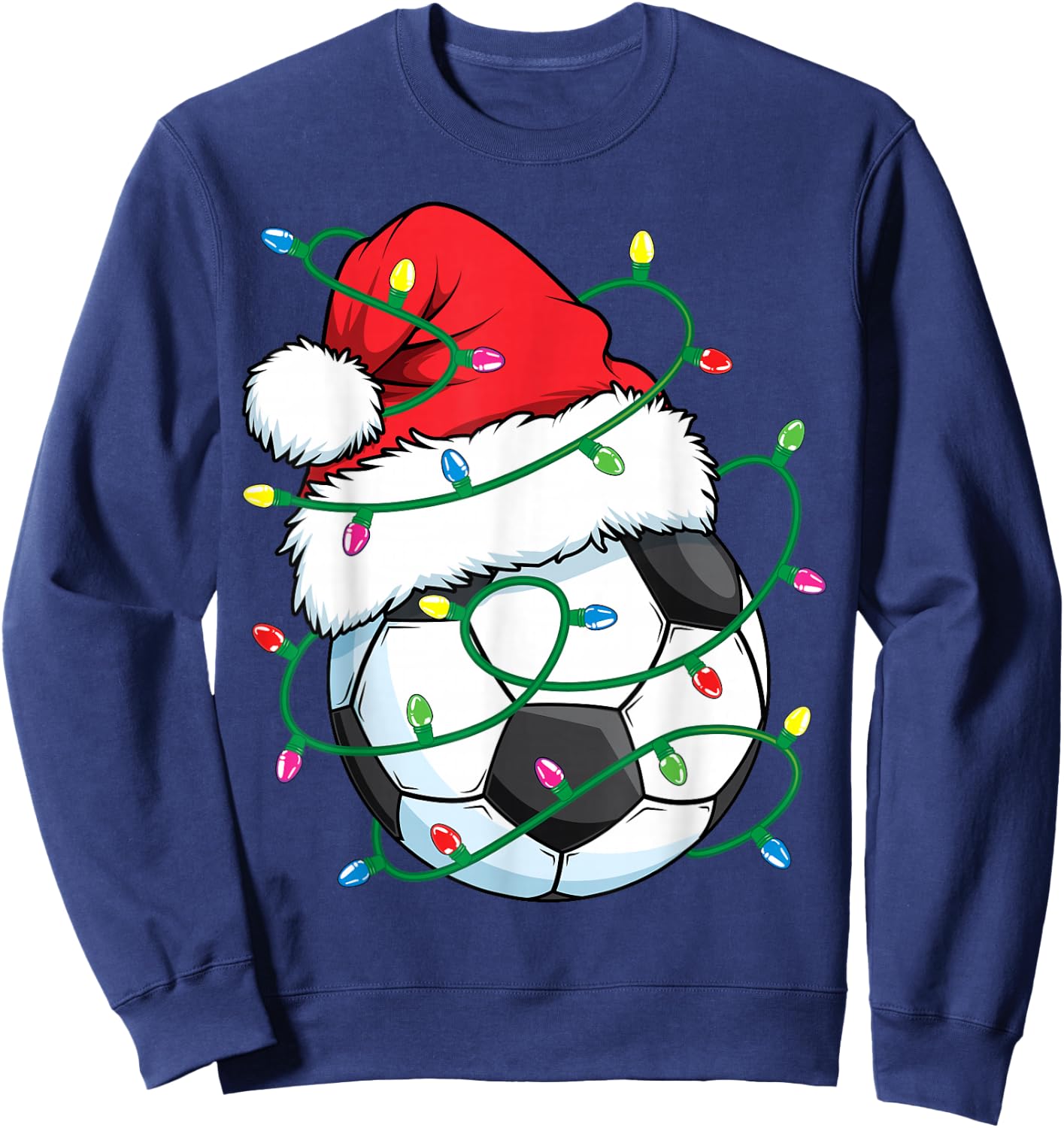 Santa Soccer Sports Ball Men Boys Christmas Xmas Lights Sweatshirt - Sweatshirt | Navy