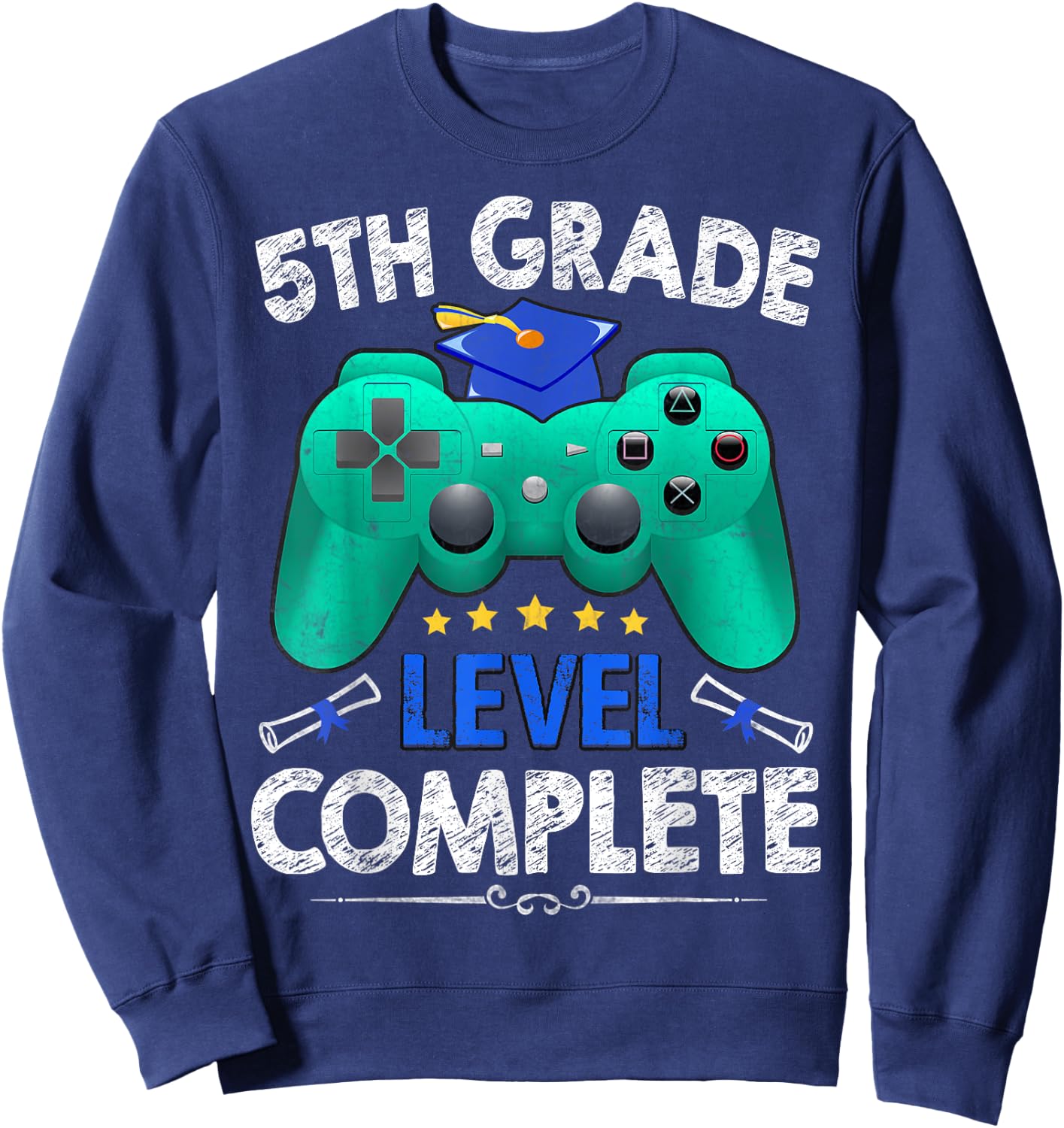 5th Grade Level Complete Gamer Class Of 2025 Graduation Sweatshirt - Sweatshirt | Navy