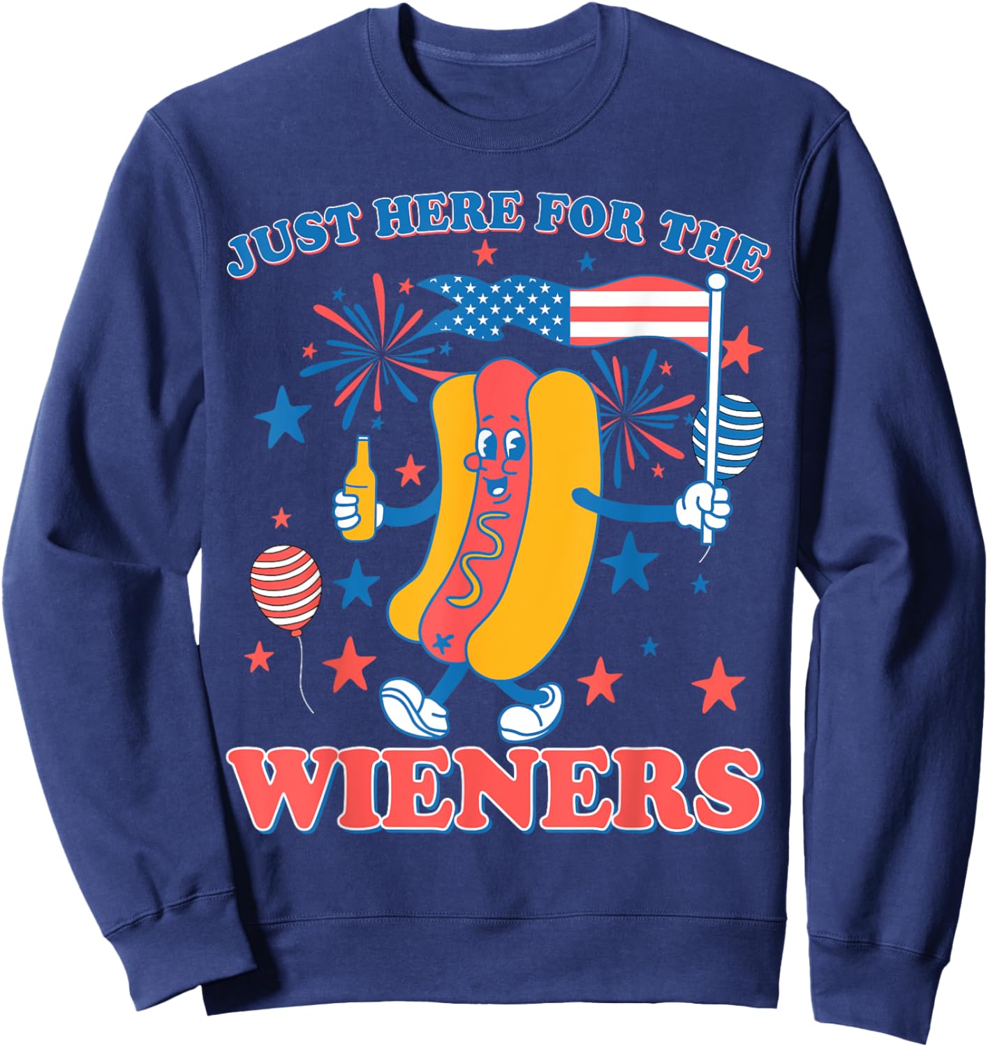 Just Here For The Wieners American Flag Hot Dog 4th Of July Sweatshirt - Sweatshirt | Navy