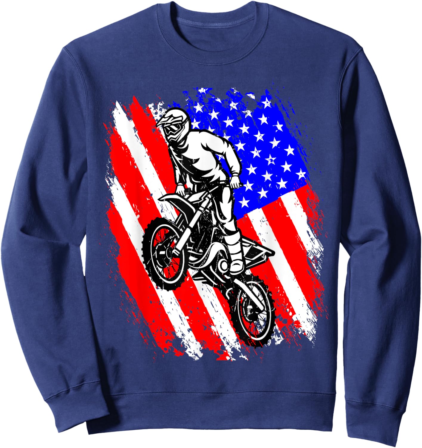 Dirt Bike USA Flag Motocross American Flag Sweatshirt - Sweatshirt | Navy