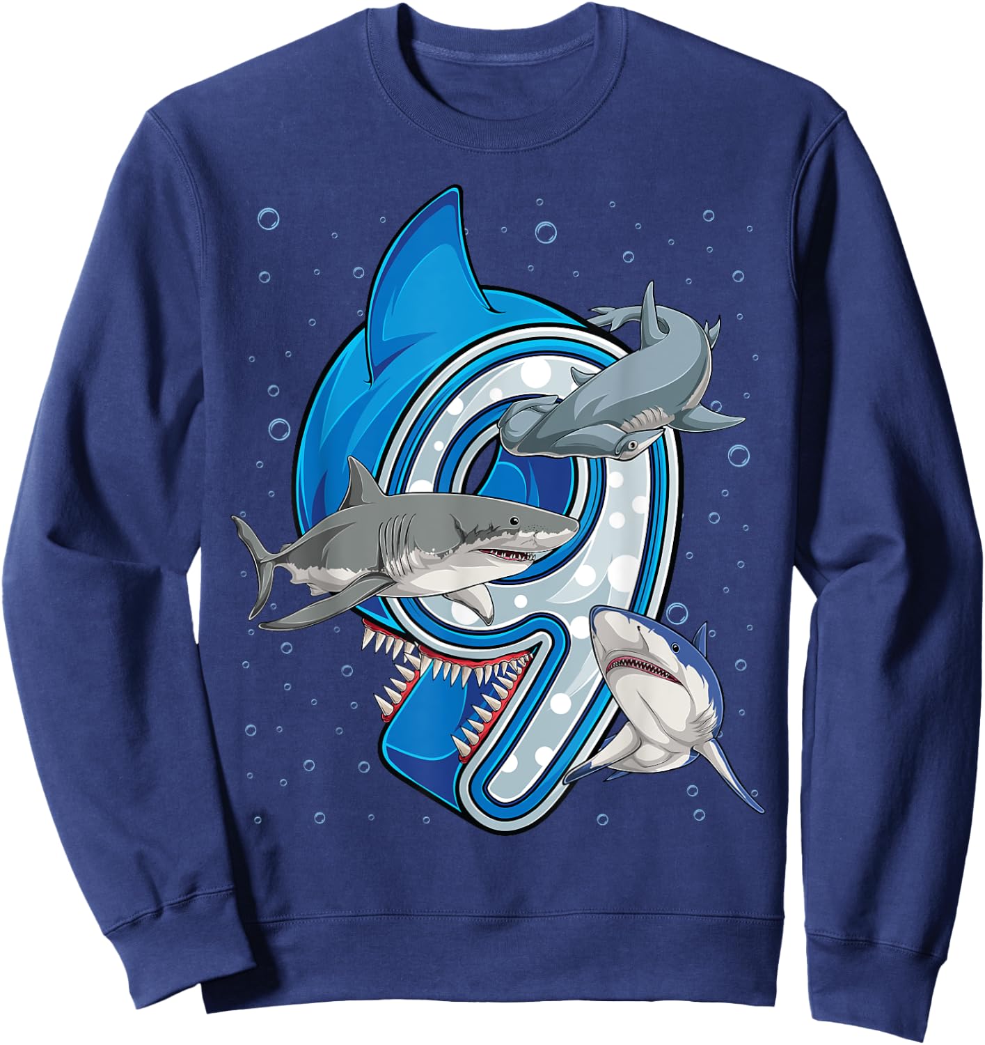 9th Birthday Boys Shark 9 years Old Ocean Shark B-day Sweatshirt - Sweatshirt | Navy