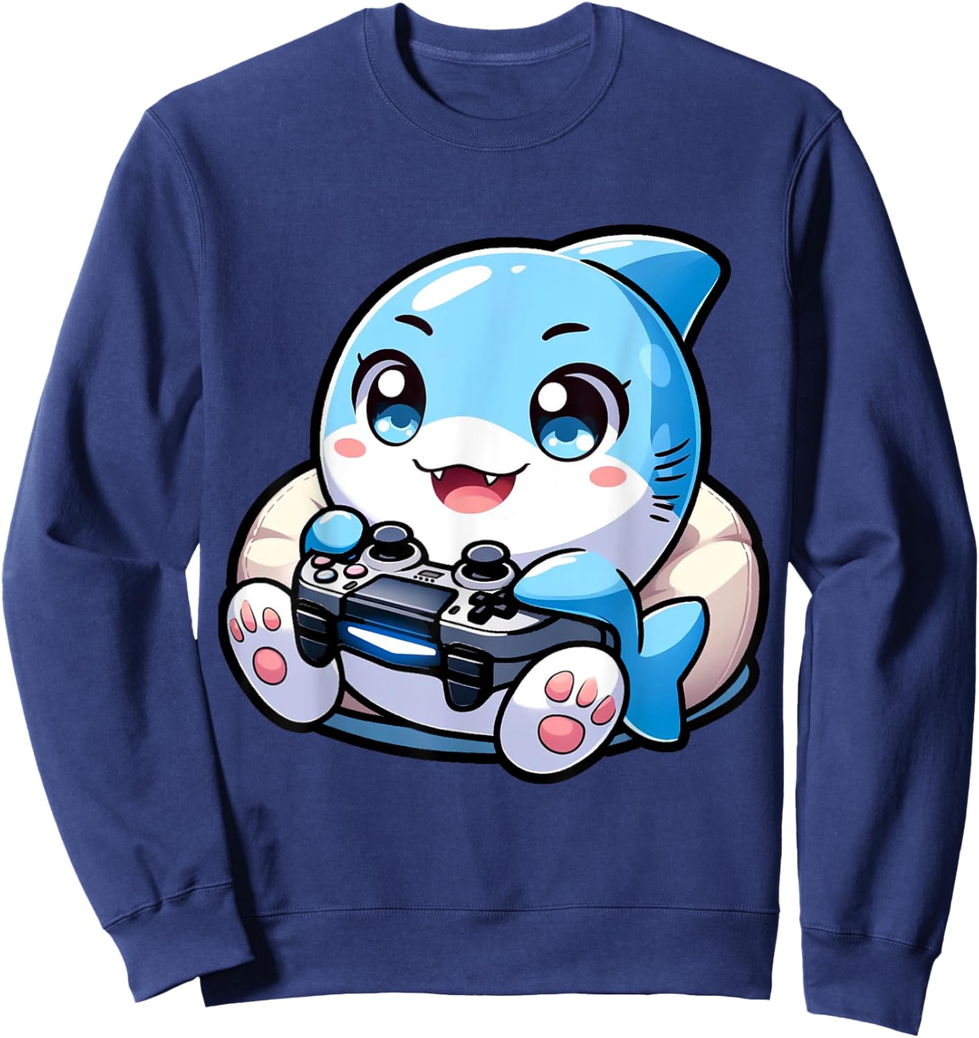 Cute Shark Playing Console Video Games - Shark Gaming Sweatshirt - Sweatshirt | Navy