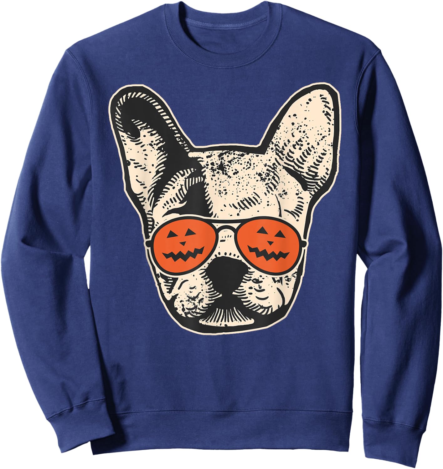 Frenchie in Pumpkin Sunglasses - French Bulldog Halloween Sweatshirt - Sweatshirt | Navy