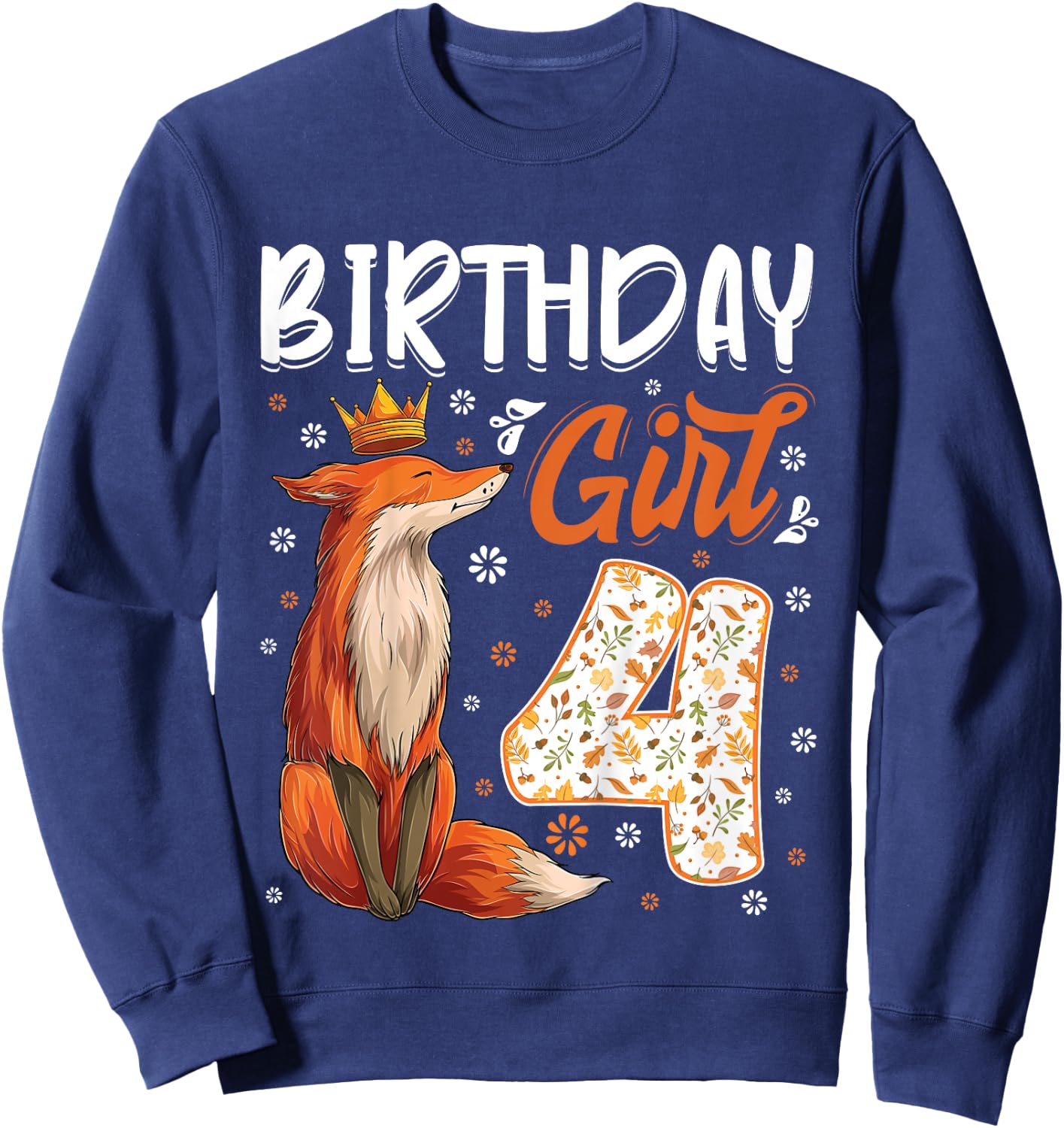Kids Fox Animal Lovers 4th Birthday Girl Fox B-day 4 year old Sweatshirt - Sweatshirt | Navy