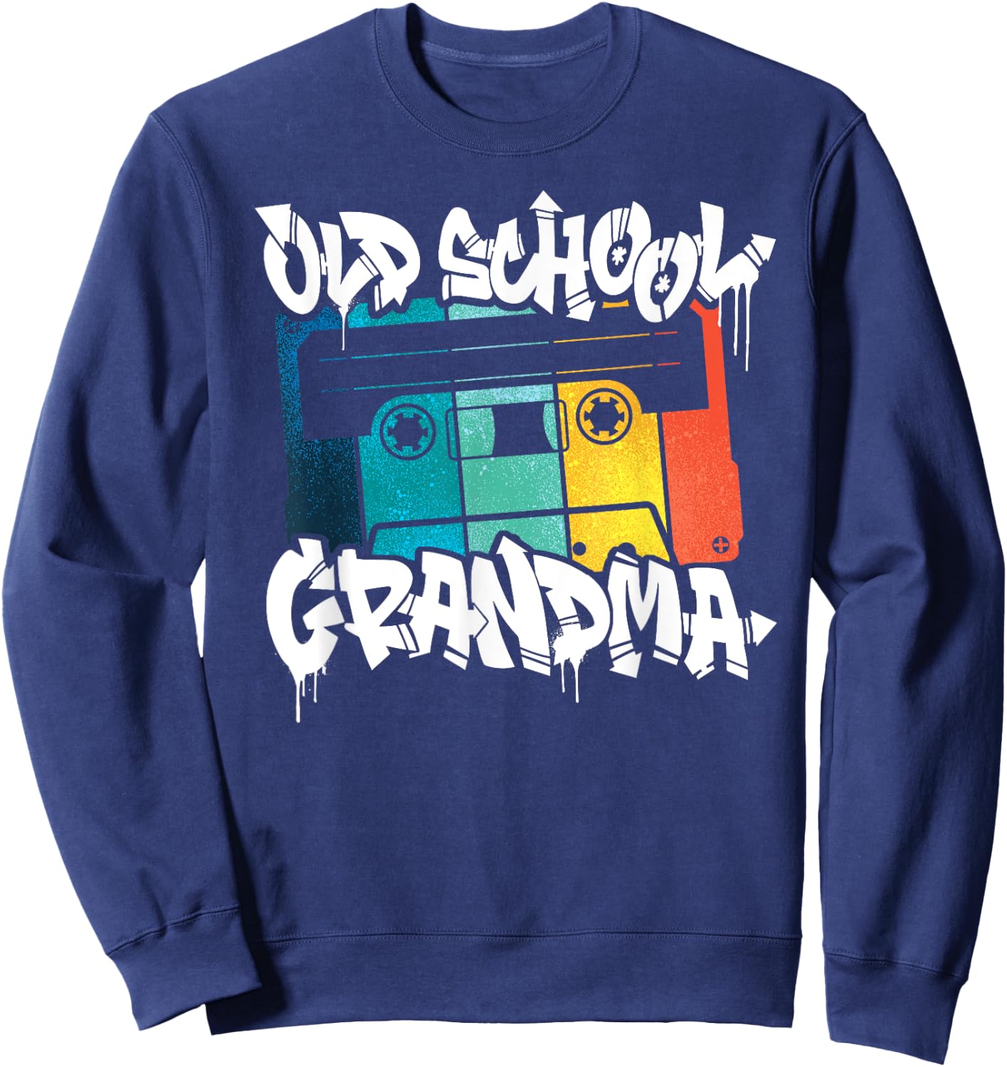 Old School Grandma Retro 80s 90s Graffiti Cassette Mix Tape Sweatshirt - Sweatshirt | Navy