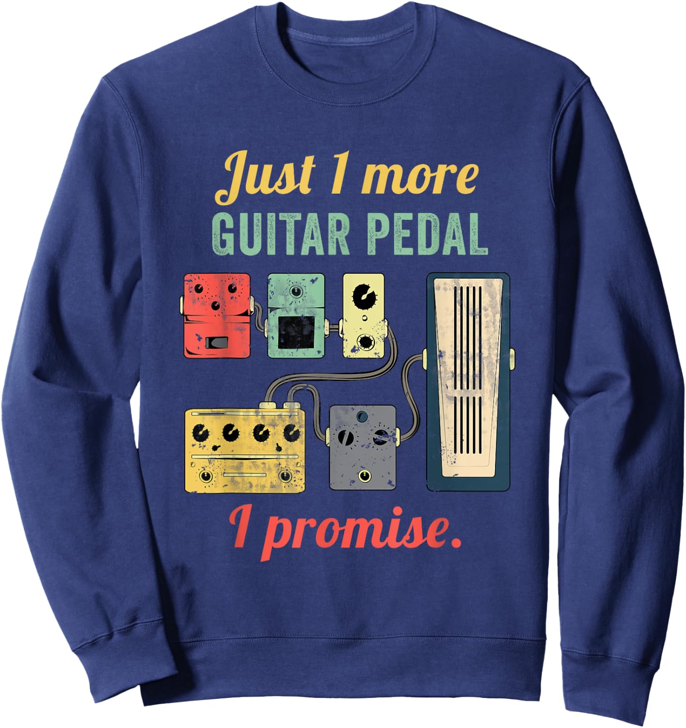 Amplifier Electric Bass Acoustic Amp Musician Gift Guitar Player Pedal Board - Black, Small, -Adults, Short Sleeve, , Classic Fit, Polyester 60% Cotton 40% Sweatshirt - Sweatshirt | Navy
