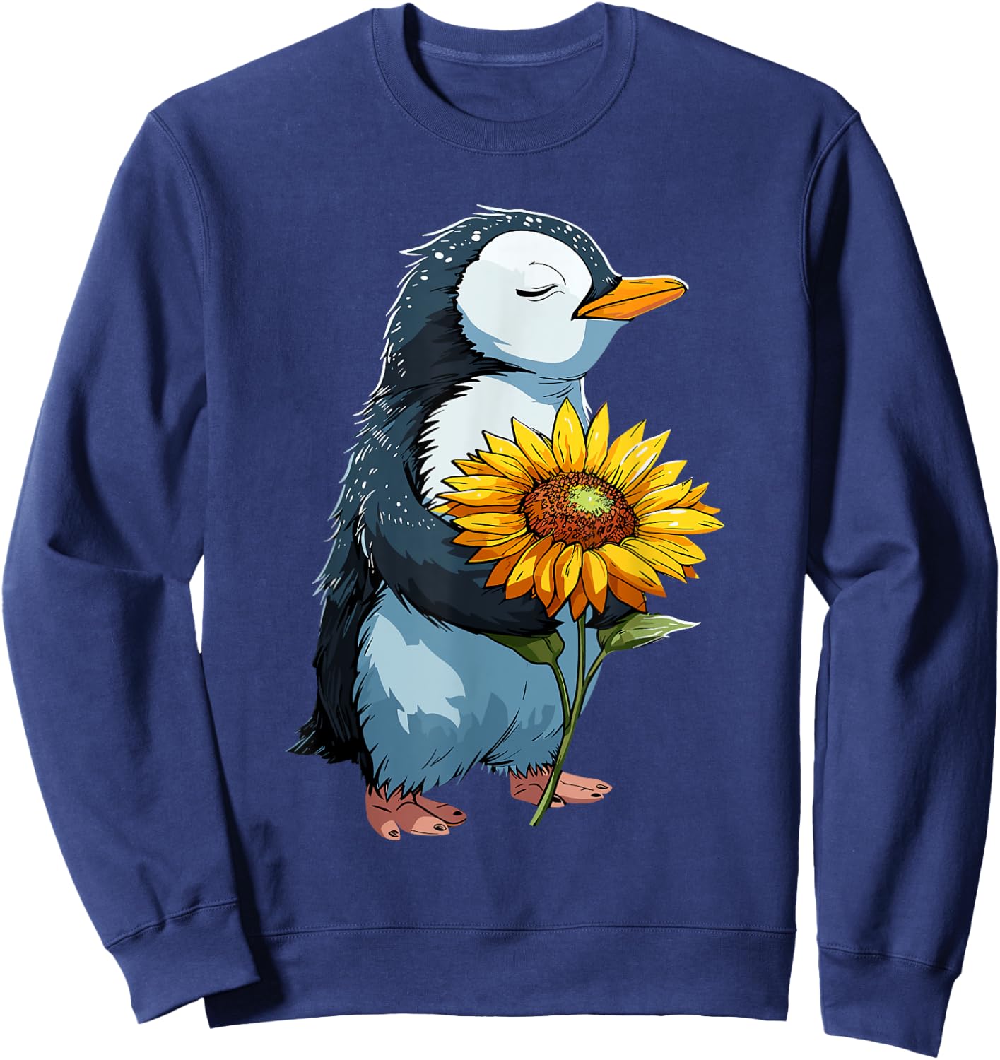 Penguin Holding Sunflower Cute Penguin Lover Sweatshirt - Sweatshirt | Navy