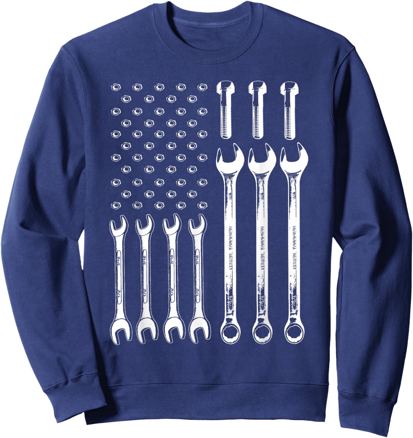 American Flag Mechanic Patriotic Wrench Repairman Men Gifts Sweatshirt - Sweatshirt | Navy