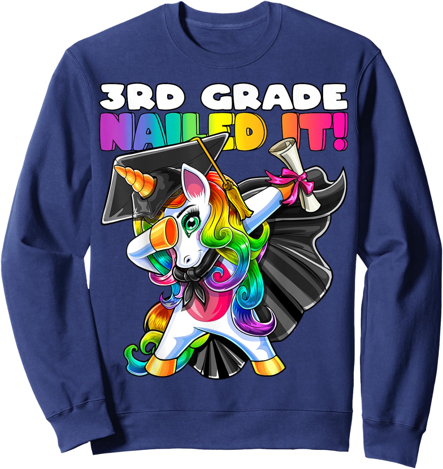 Dabbing Unicorn 3rd Grade Graduation Cap Gown Gift Girls Sweatshirt - Sweatshirt | Navy