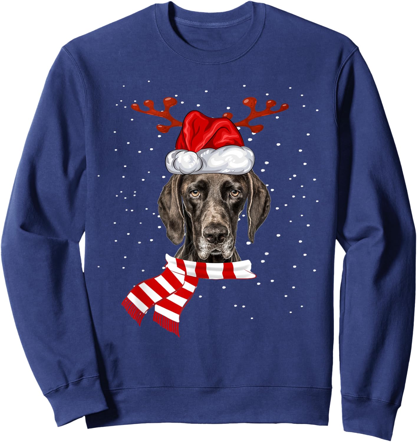 German Shorthaired Pointer Dog Antlers Santa Hat Christmas Sweatshirt - Sweatshirt | Navy