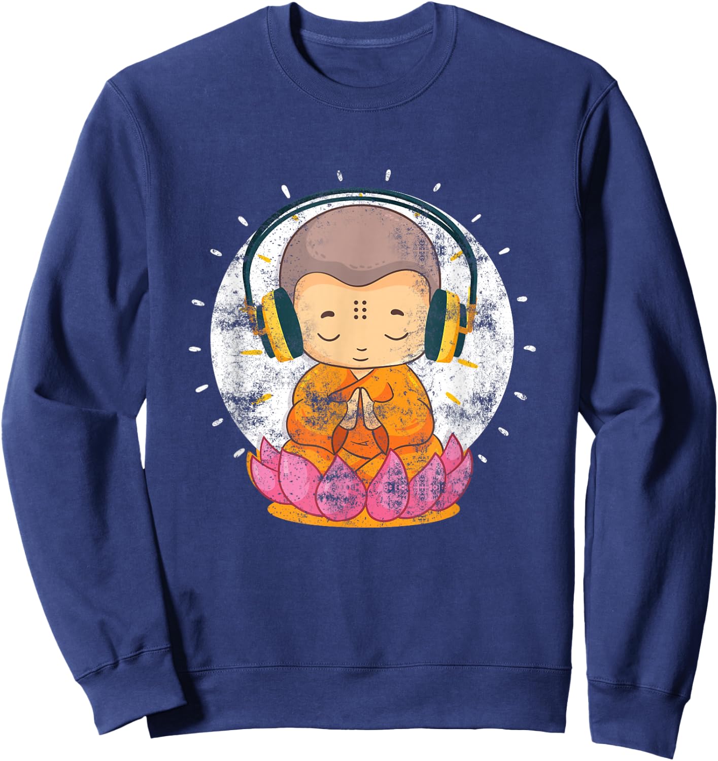 Funny Buddha With Headphones Buddhist Music Lover Gift Sweatshirt - Sweatshirt | Navy