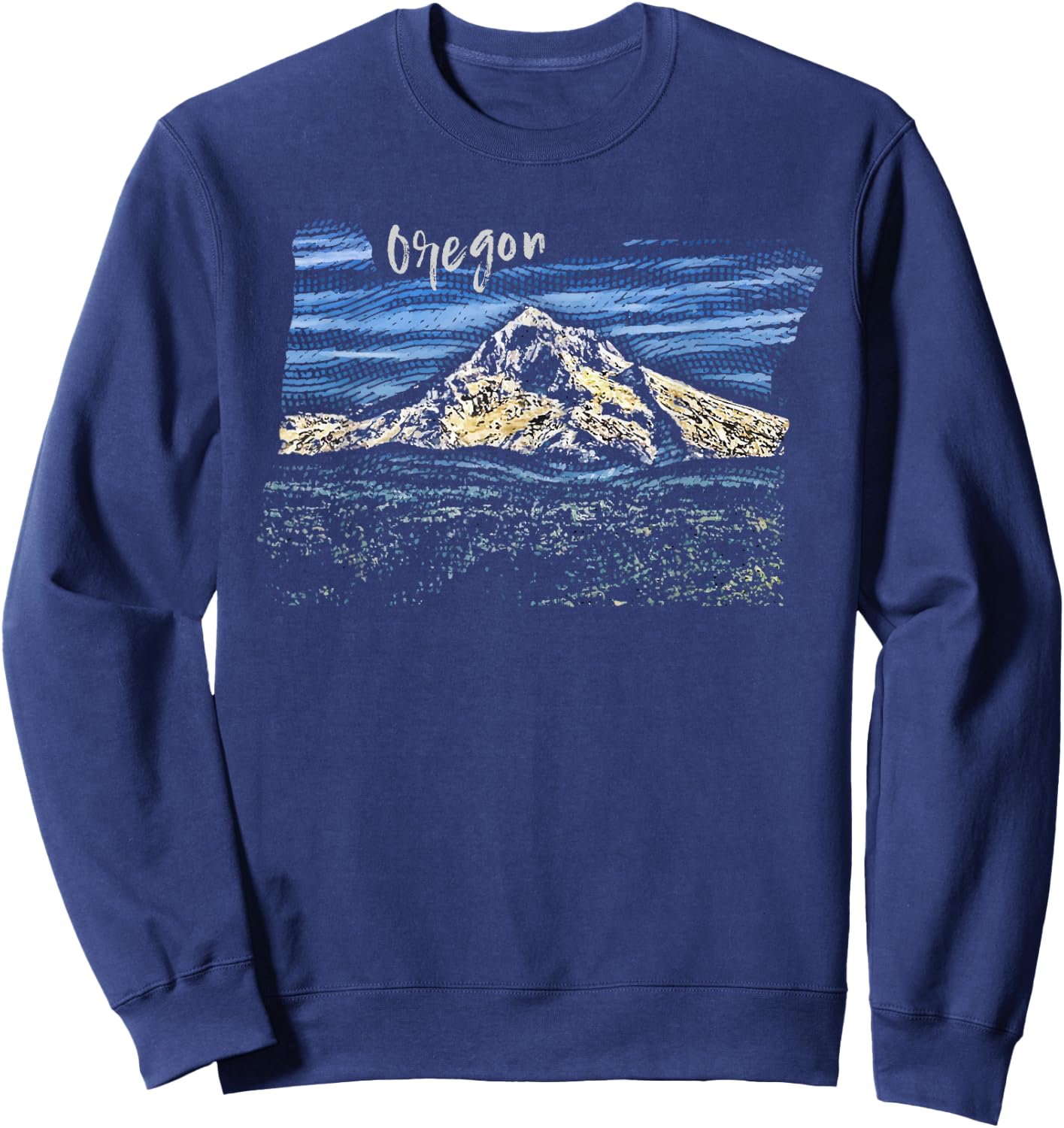 Mt. Hood Oregon Hand Drawn Engraving Sweatshirt - Sweatshirt | Navy