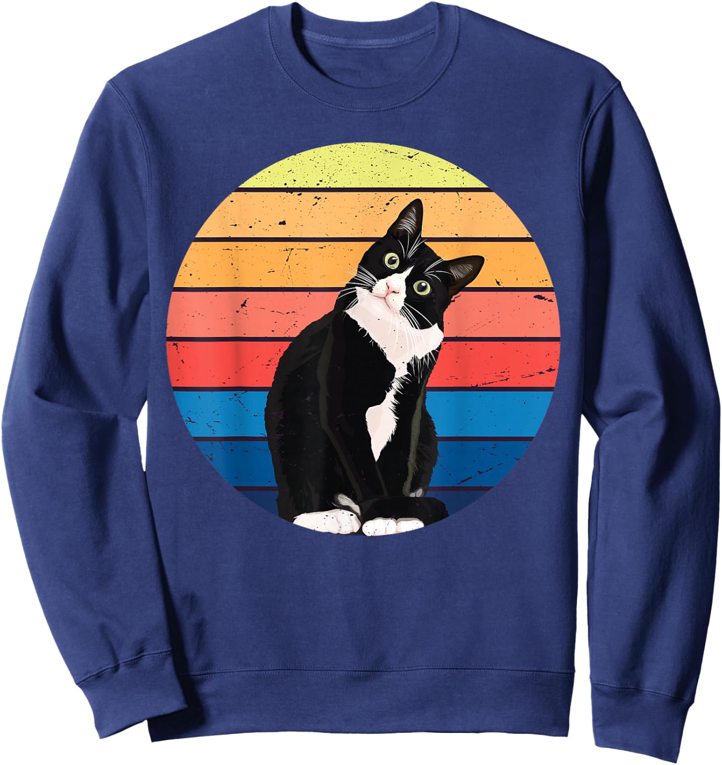 Tuxedo Cat Gift Retro Colors for Animal Lovers Sweatshirt - Sweatshirt | Navy