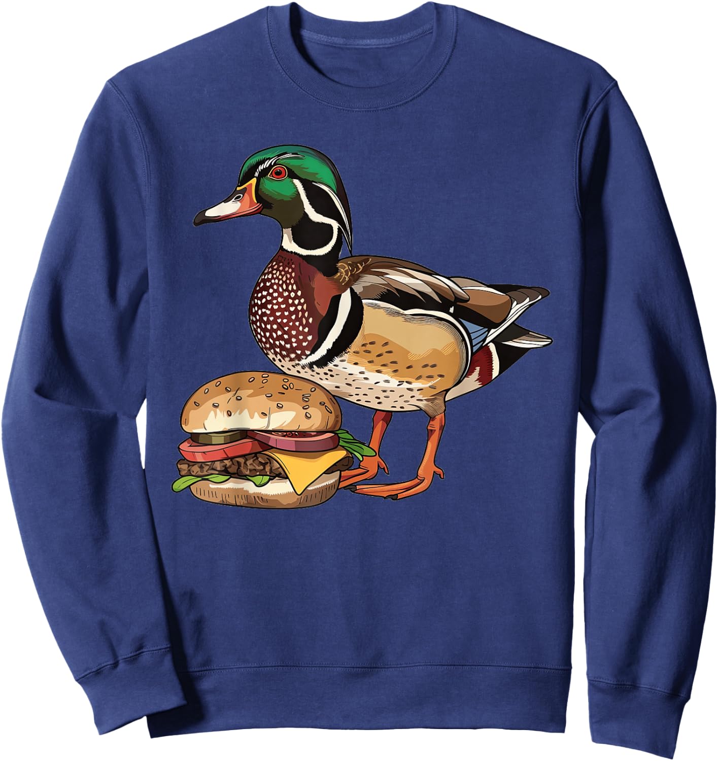 Wood Duck Eating A Hamburger Sweatshirt - Sweatshirt | Navy