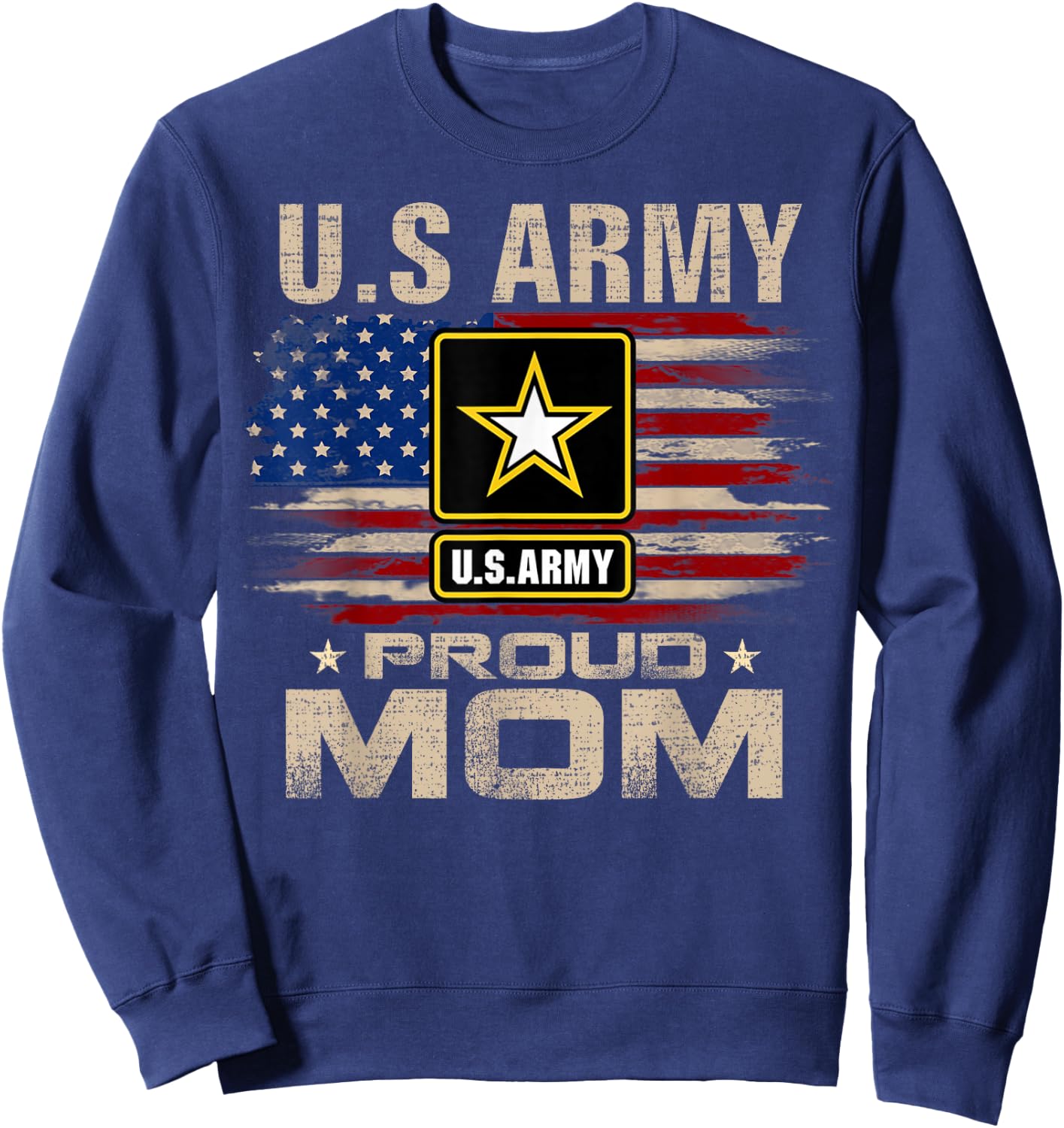 Vintage U.S Army Proud Mom With American Flag Sweatshirt - Sweatshirt | Navy