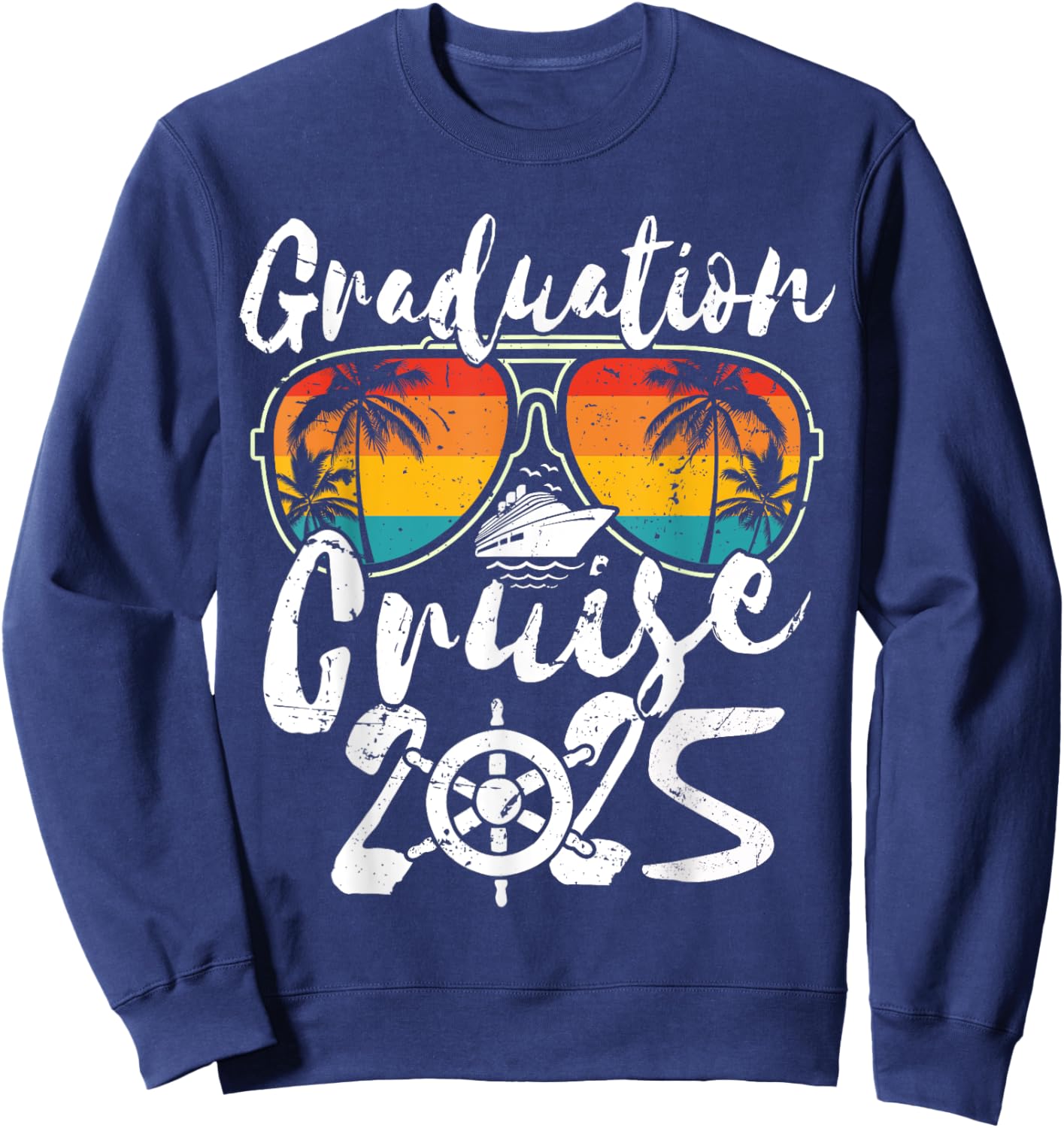 Senior Graduation Trip Cruise 2025 Retro Ship Party Cruise Sweatshirt - Sweatshirt | Navy
