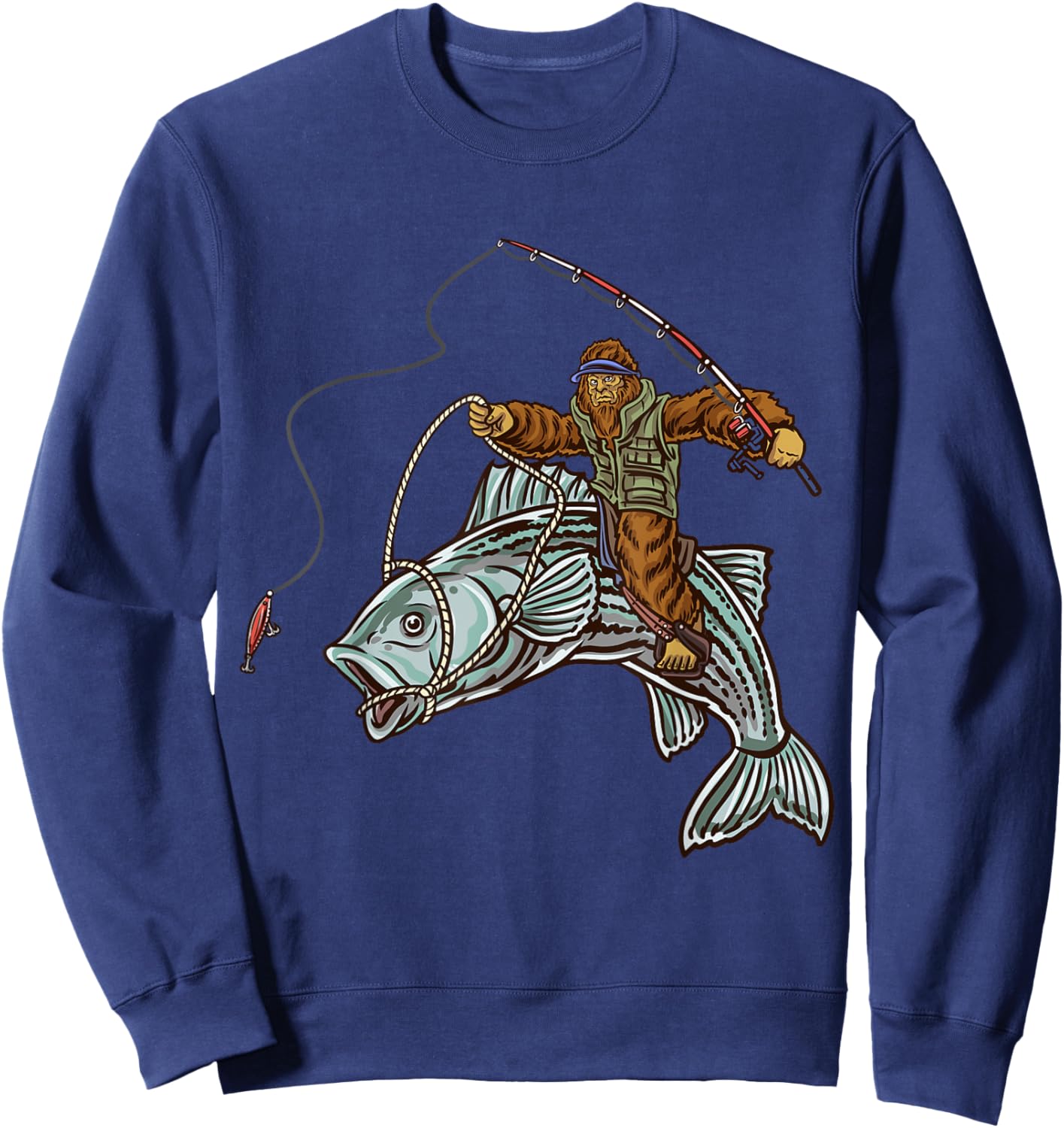 Striper Fishing Bigfoot Striped Bass Fishermen Sweatshirt - Sweatshirt | Navy