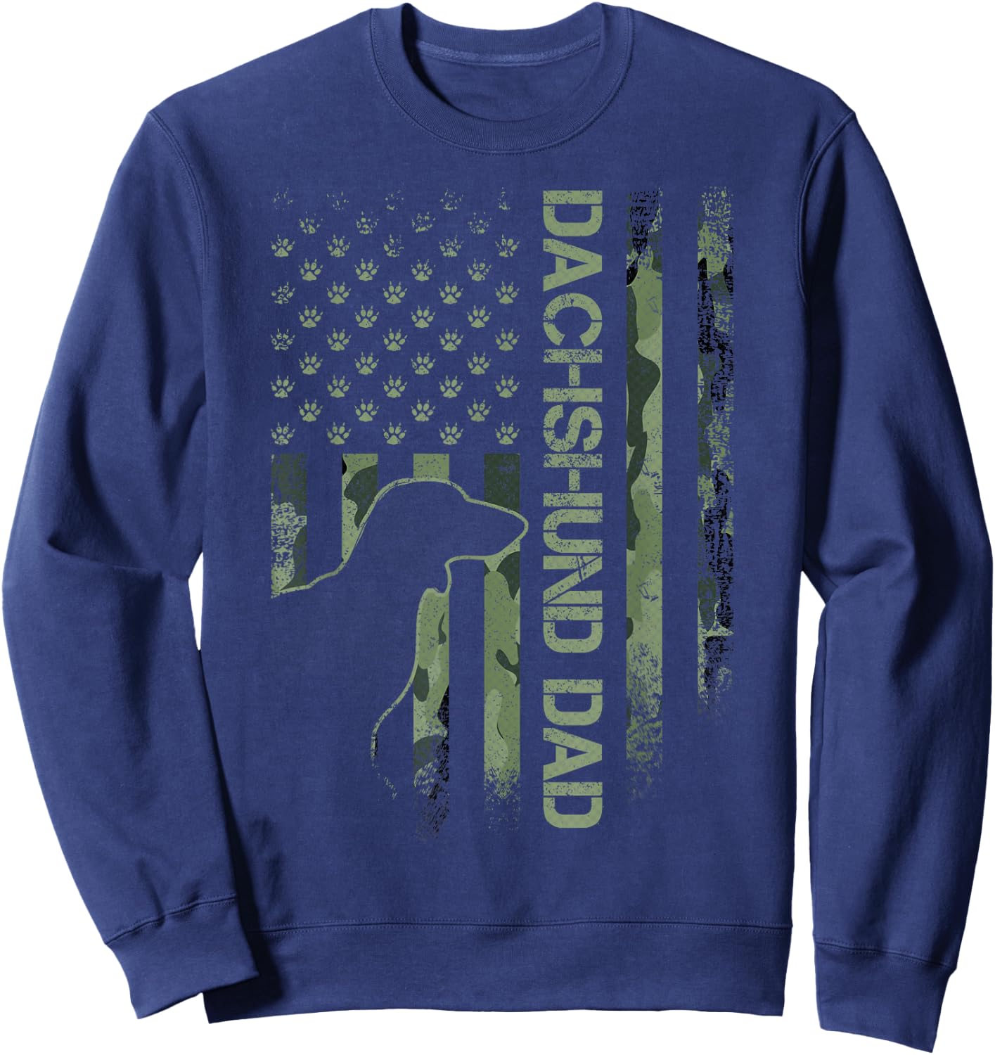 Vintage USA Camo Flag Proud Dachshund Dad Wiener Silhouette Sweatshirt - Sweatshirt | Navy