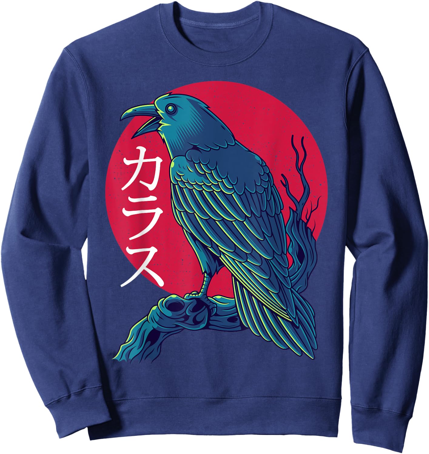 Red Moon Raven Black Crow Bird Japanese Gothic Sweatshirt - Sweatshirt | Navy