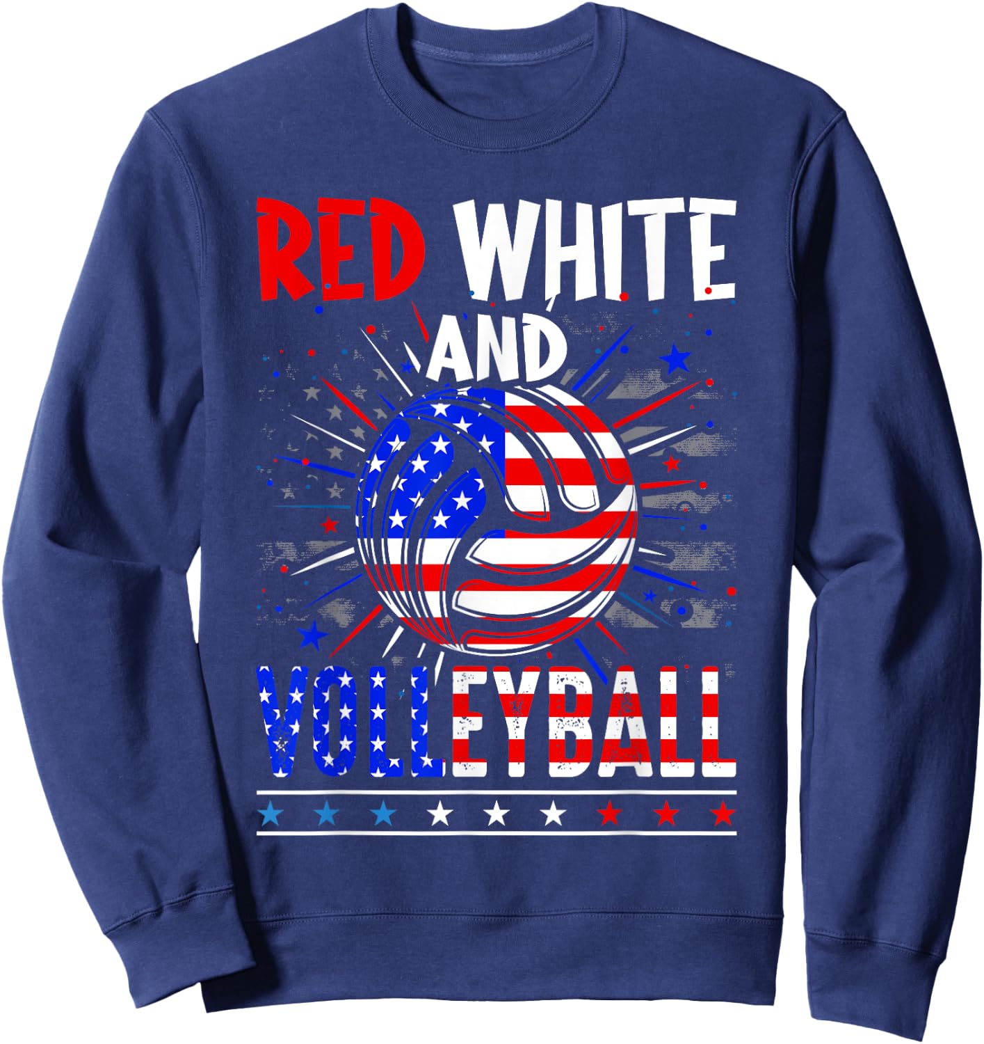 Red White And Volleyball 4th Of July American Flag Player Sweatshirt - Sweatshirt | Navy