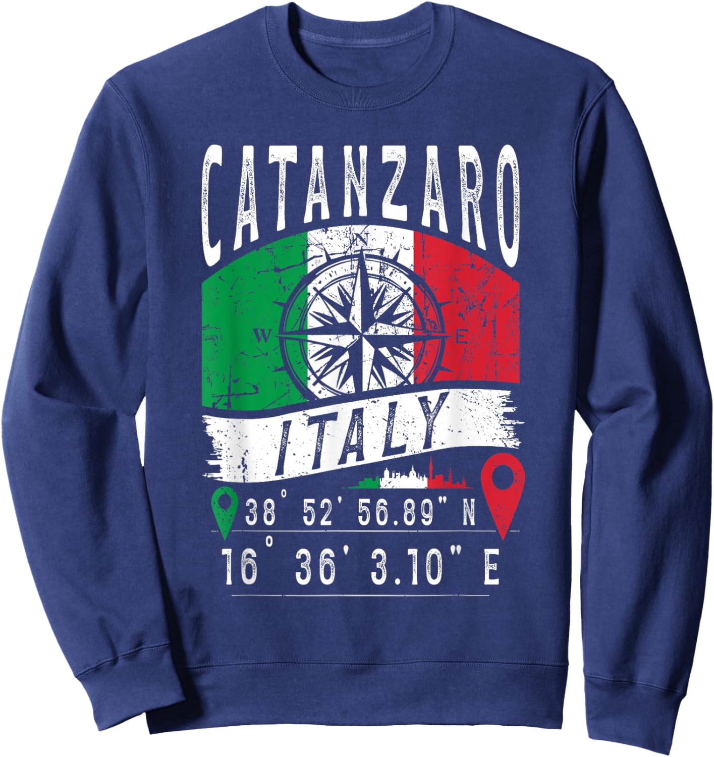 Catanzaro Italy Flag Italia GPS Coordinates Of Catanzaro Sweatshirt - Sweatshirt | Navy