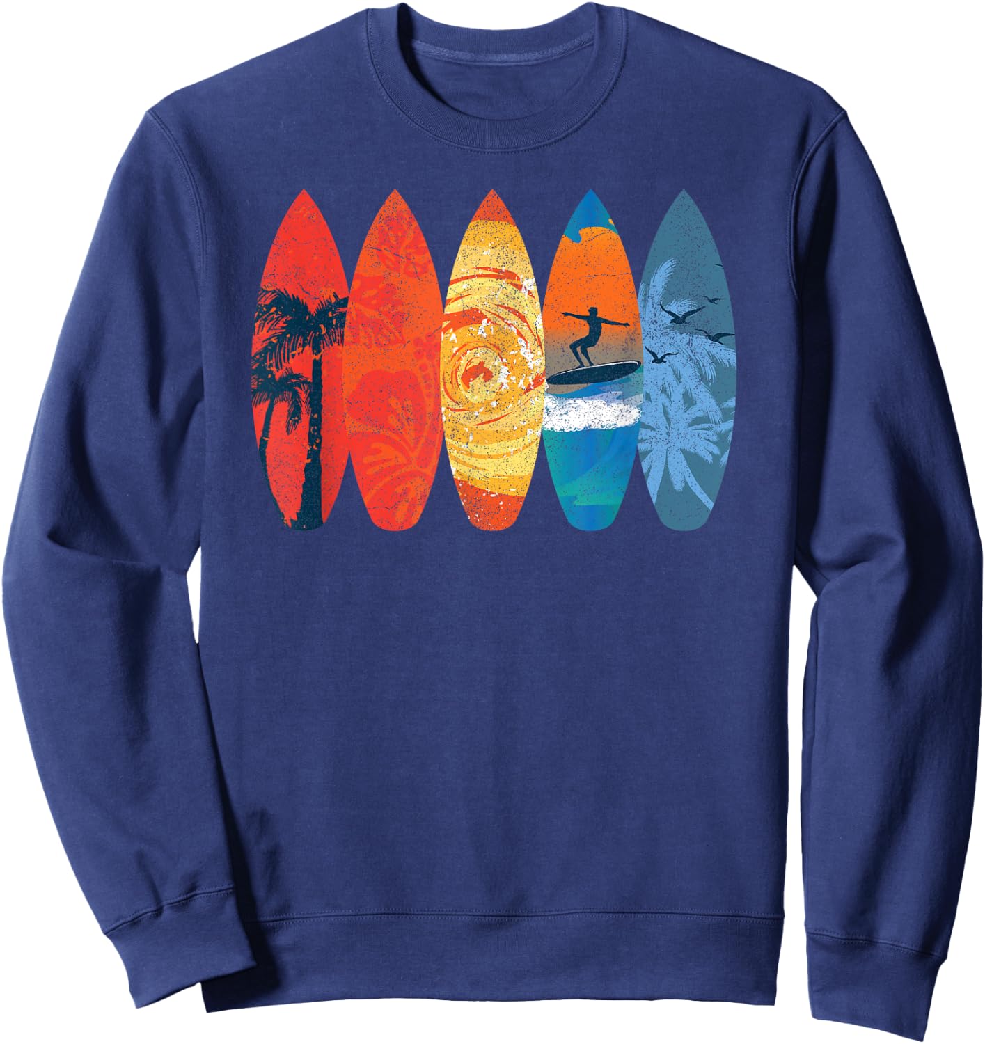 Surfing Surfer Palm Tree Surfboard Sunset Wave Sweatshirt - Sweatshirt | Navy