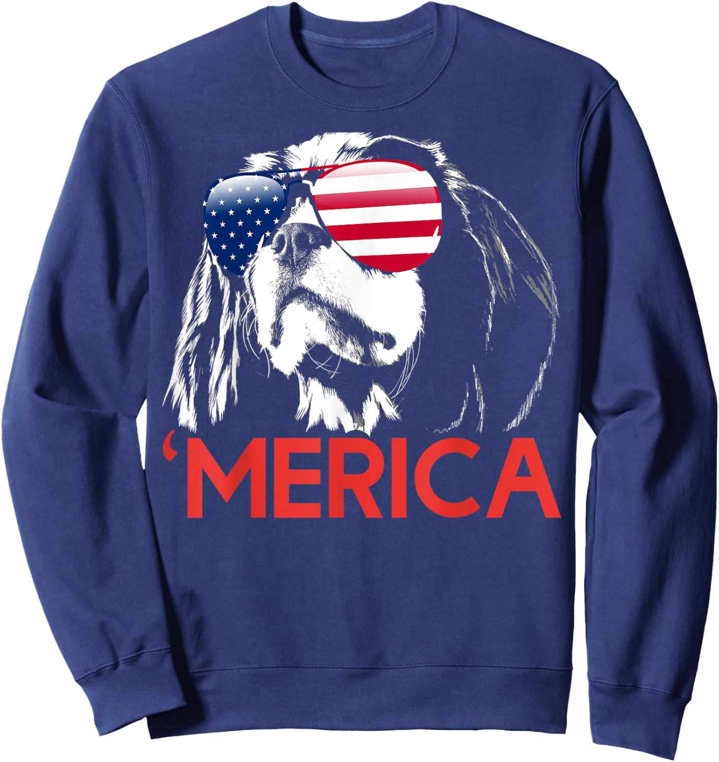 Merica Cavalier King Charles Spaniel American Flag Men Sweatshirt - Sweatshirt | Navy