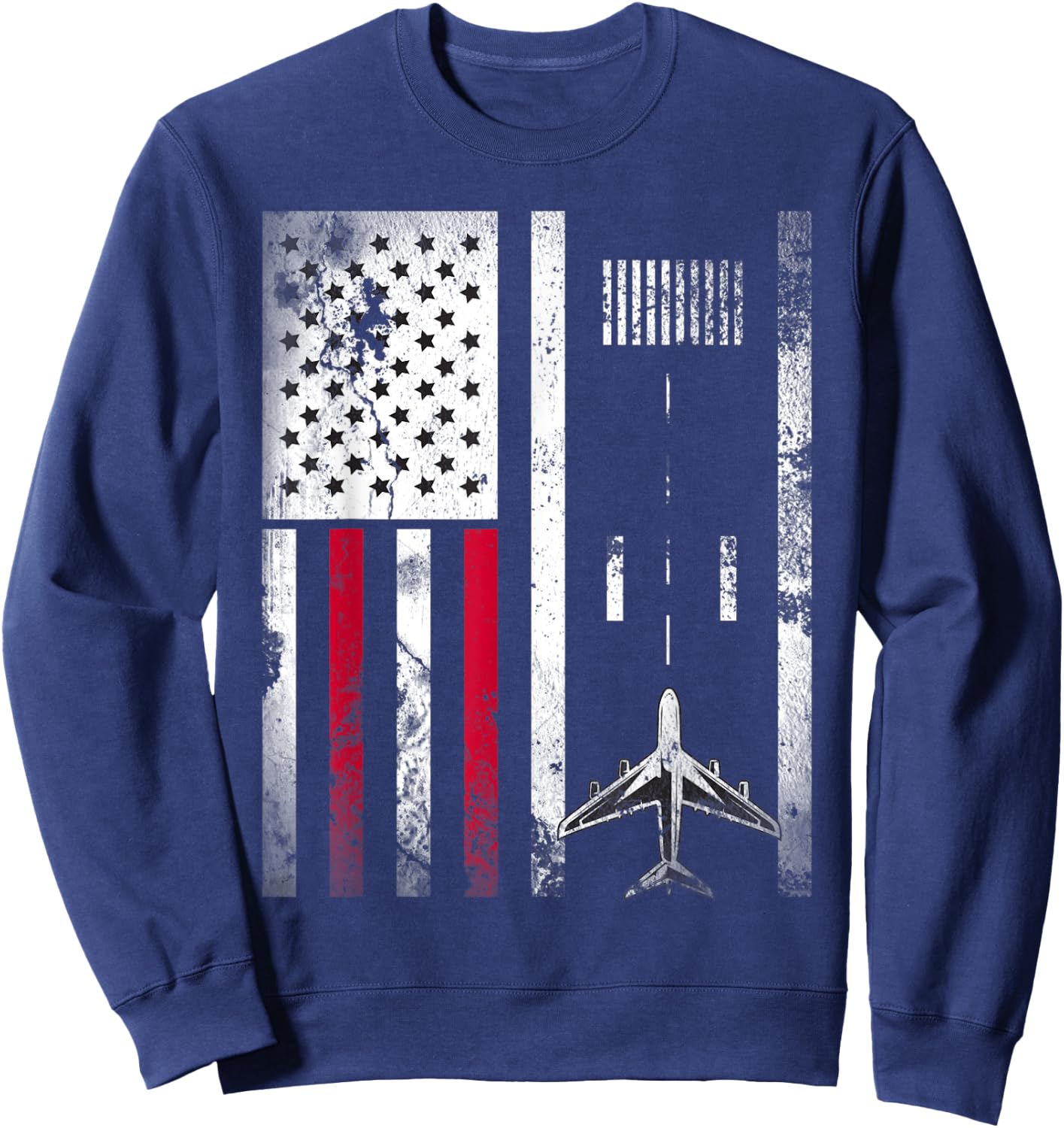 Vintage Airplane USA Flag Aviation Gift Pilot Veteran Men Sweatshirt - Sweatshirt | Navy