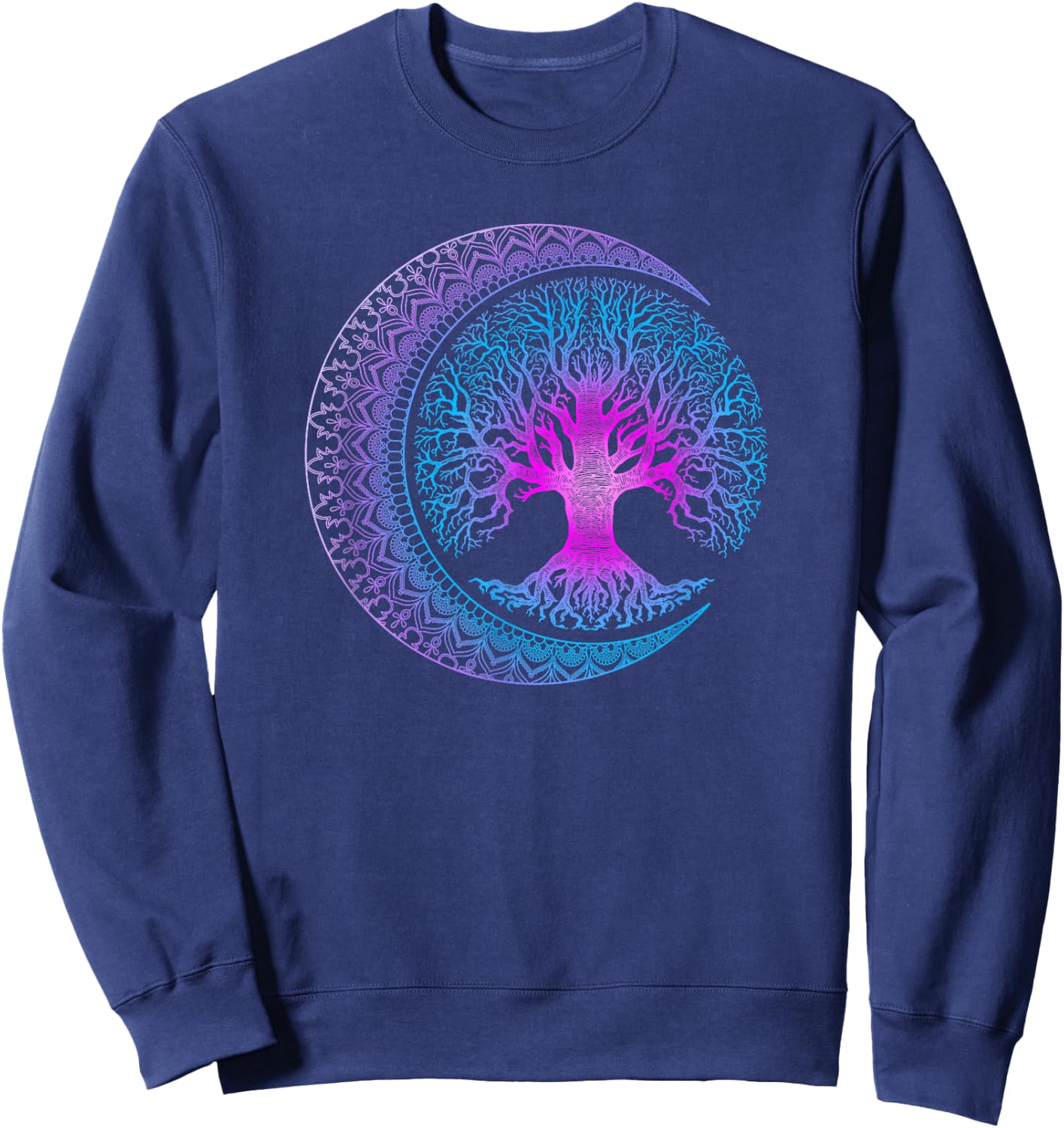 Tree of Life Cresent Moon Phases Mandala Yoga Gift Sweatshirt - Sweatshirt | Navy