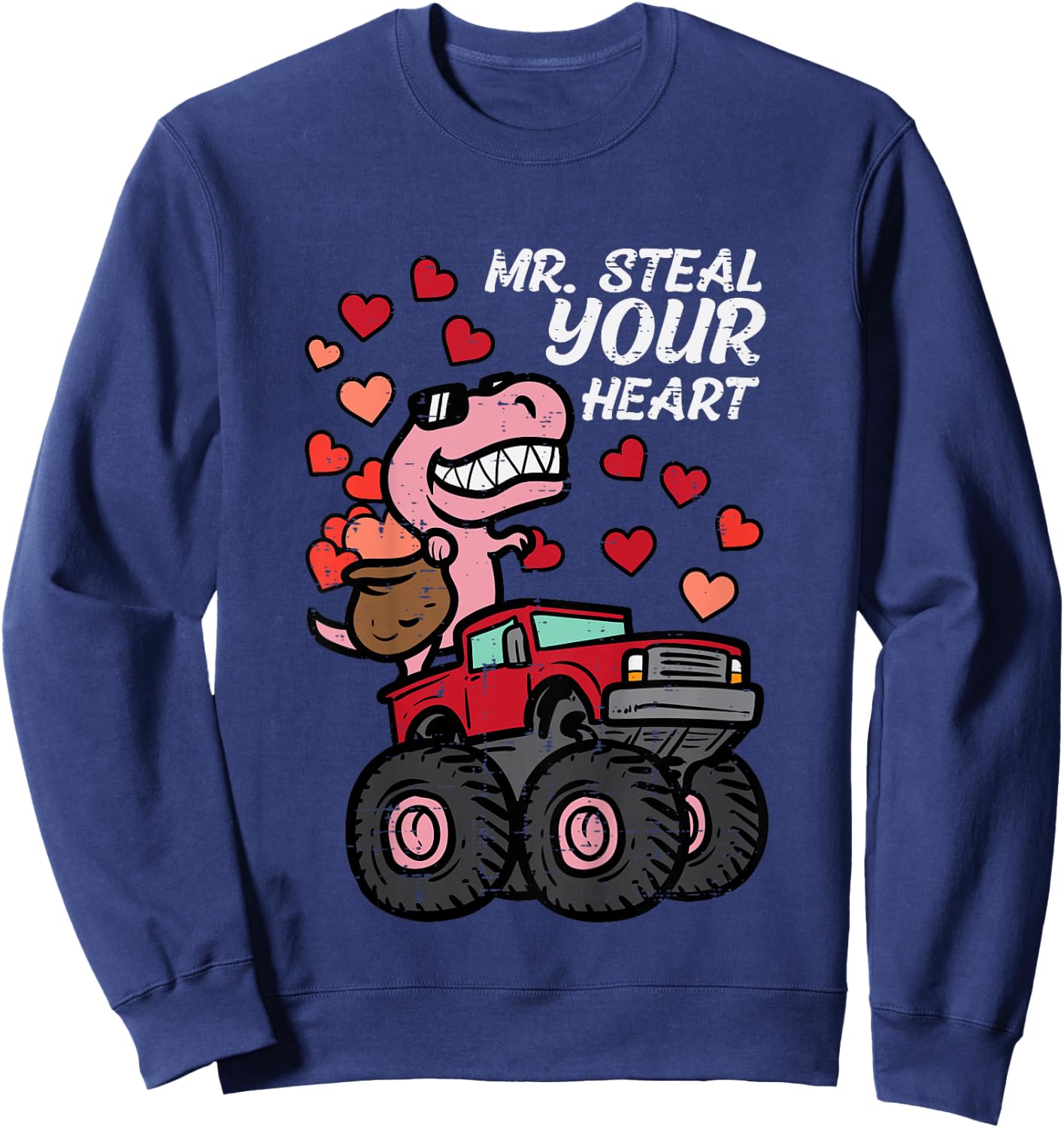 Kids Mr Steal Your Heart Monster Truck Valentines Day Toddler Boy Sweatshirt - Sweatshirt | Navy