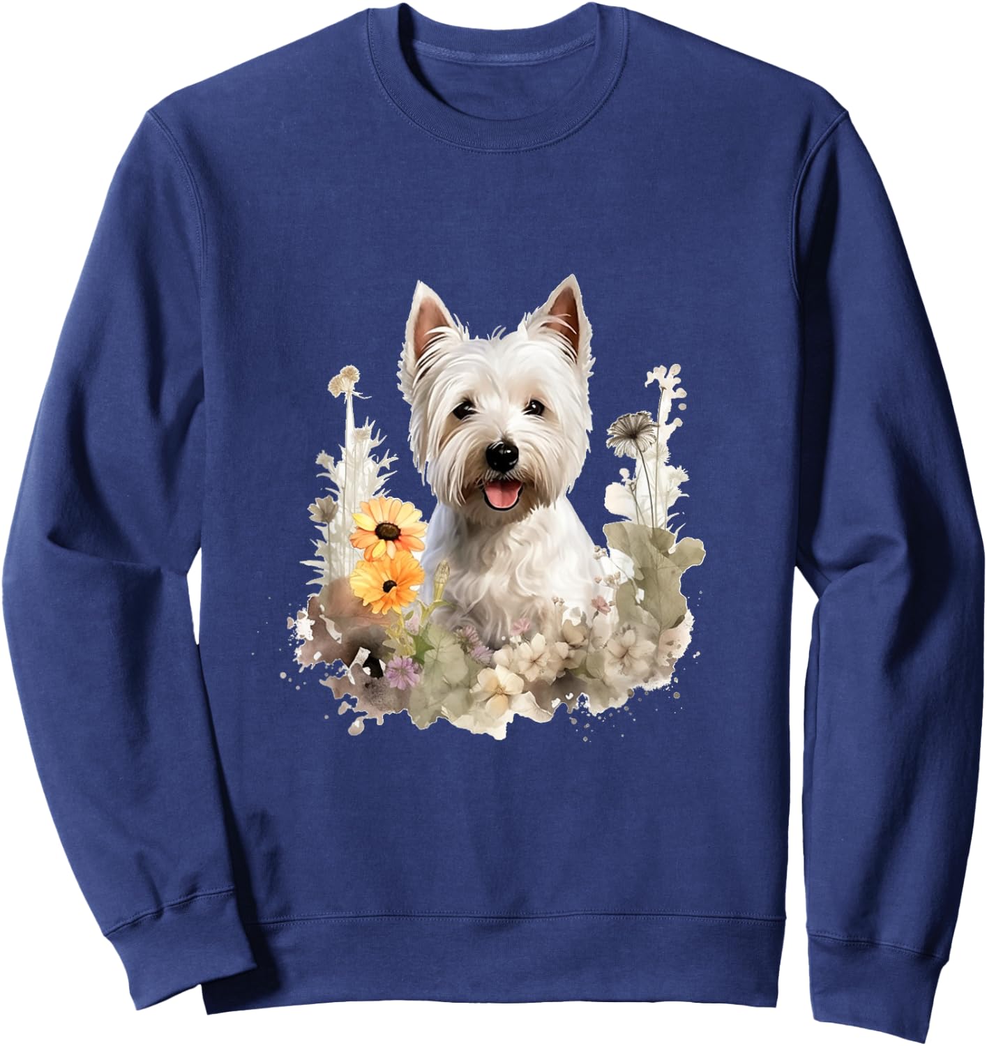 West Highland White Terrier Dog With Flowers Pastel Floral Men Women Girls Kids Sweatshirt - Sweatshirt | Navy
