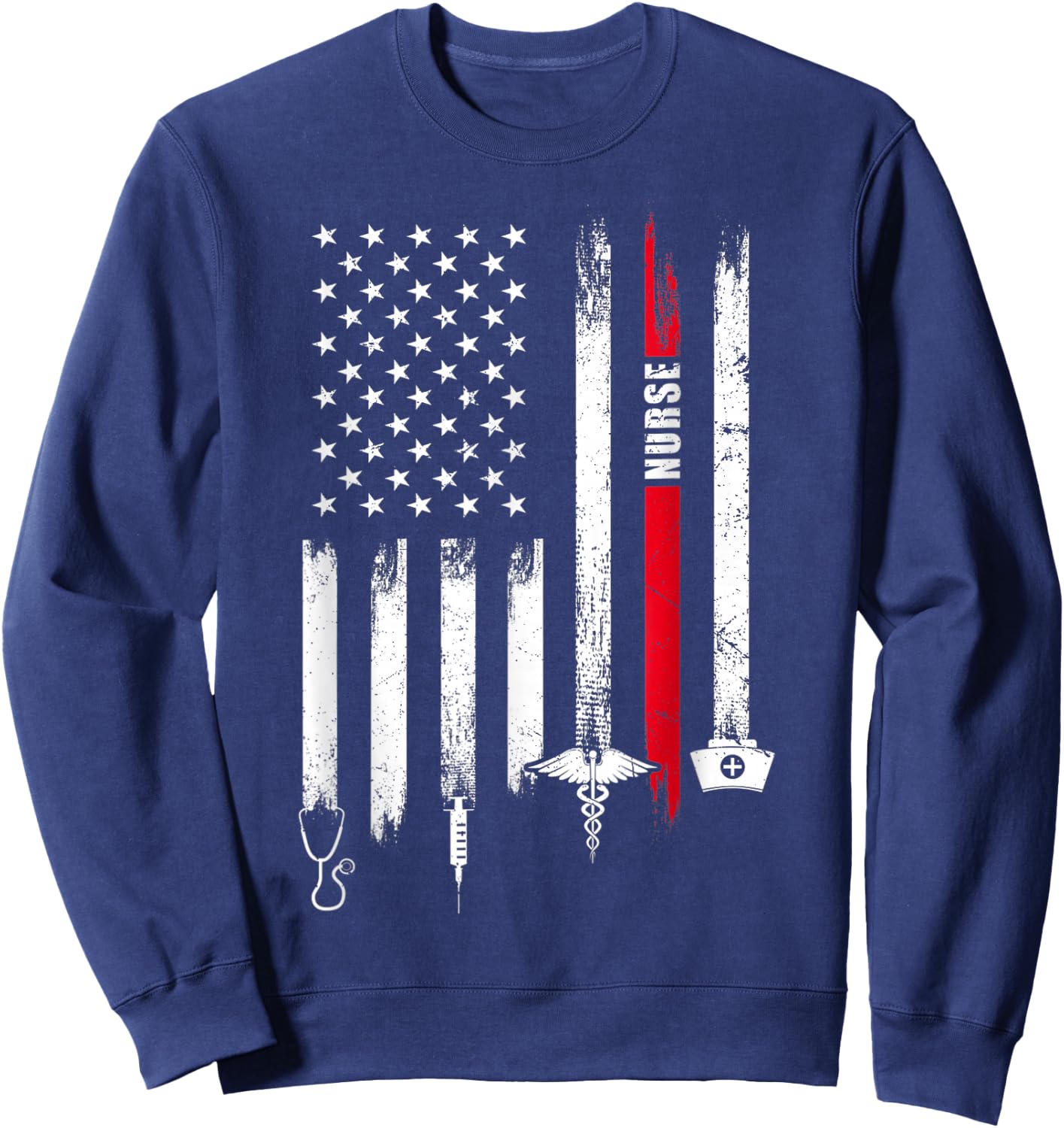 Funny American Flag Nurse Day Gift Small Sweatshirt - Sweatshirt | Navy