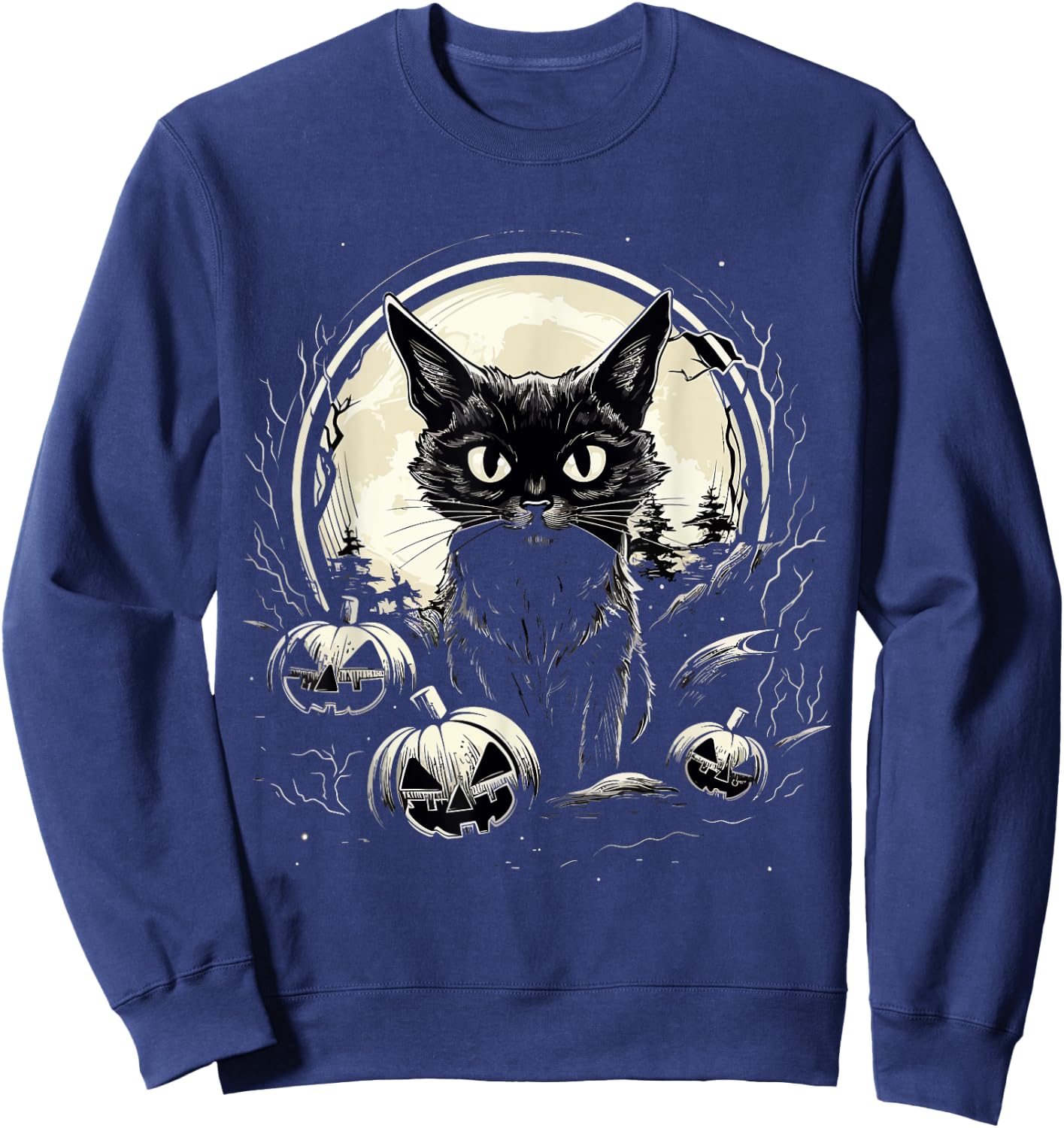 Halloween Black Cat Witch Pumpkins Men Women Kids Black Sweatshirt - Sweatshirt | Navy