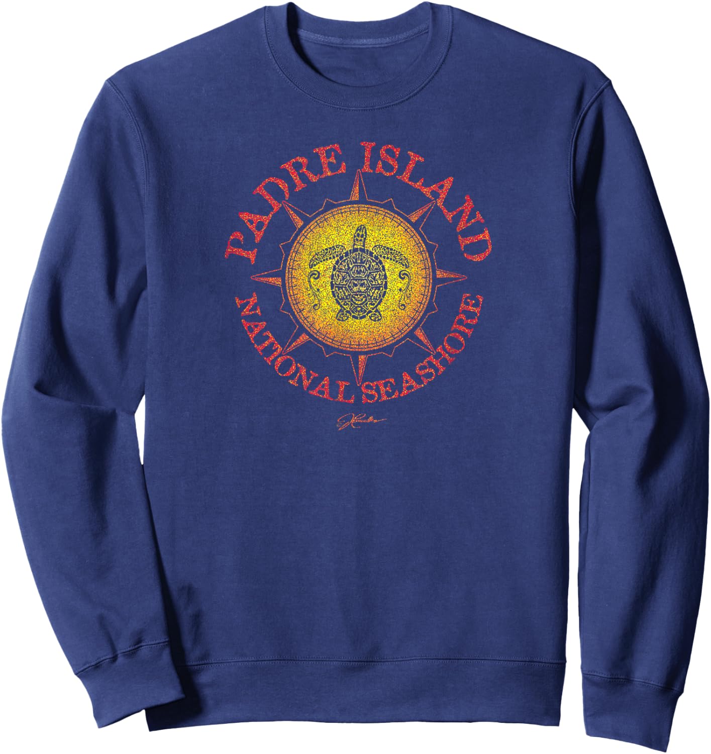 JCombs: Padre Island Nat'l Seashore, Sea Turtle on Windrose Sweatshirt - Sweatshirt | Navy
