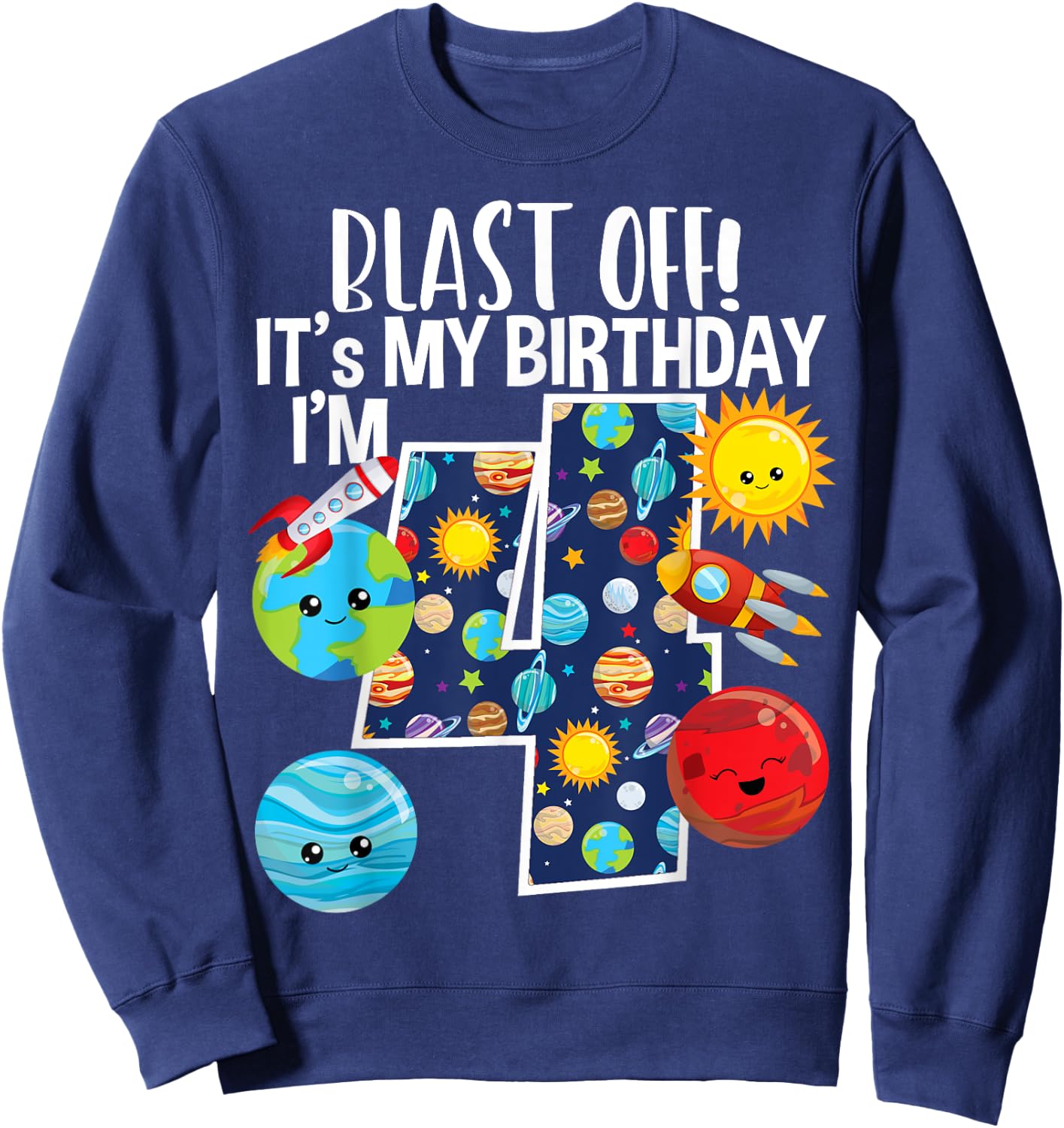 Space Planets Funny Solar Space 4th Birthday Party 4 Yrs Old Sweatshirt - Sweatshirt | Navy