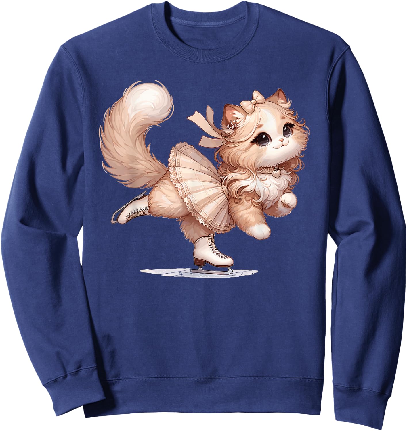 Girl Who Loves Cats And Ice Skating Cat Ice Skating Sweatshirt - Sweatshirt | Navy