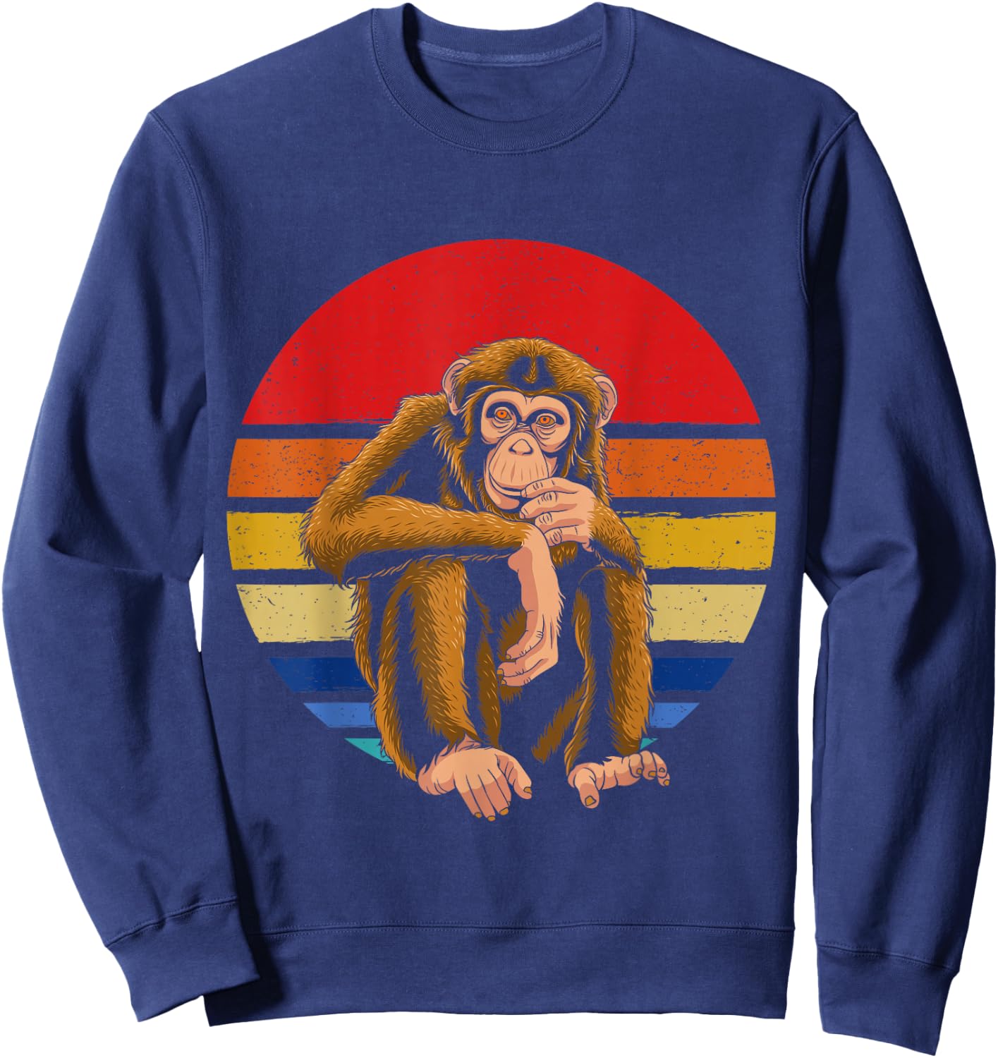 Retro Vintage Chimpanzee Monkey Wild Forest Animal Sweatshirt - Sweatshirt | Navy