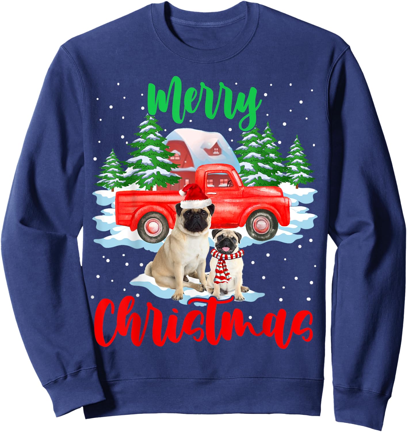 Merry Christmas Santa Pug And Truck Dog Gift Women Kids Sweatshirt - Sweatshirt | Navy