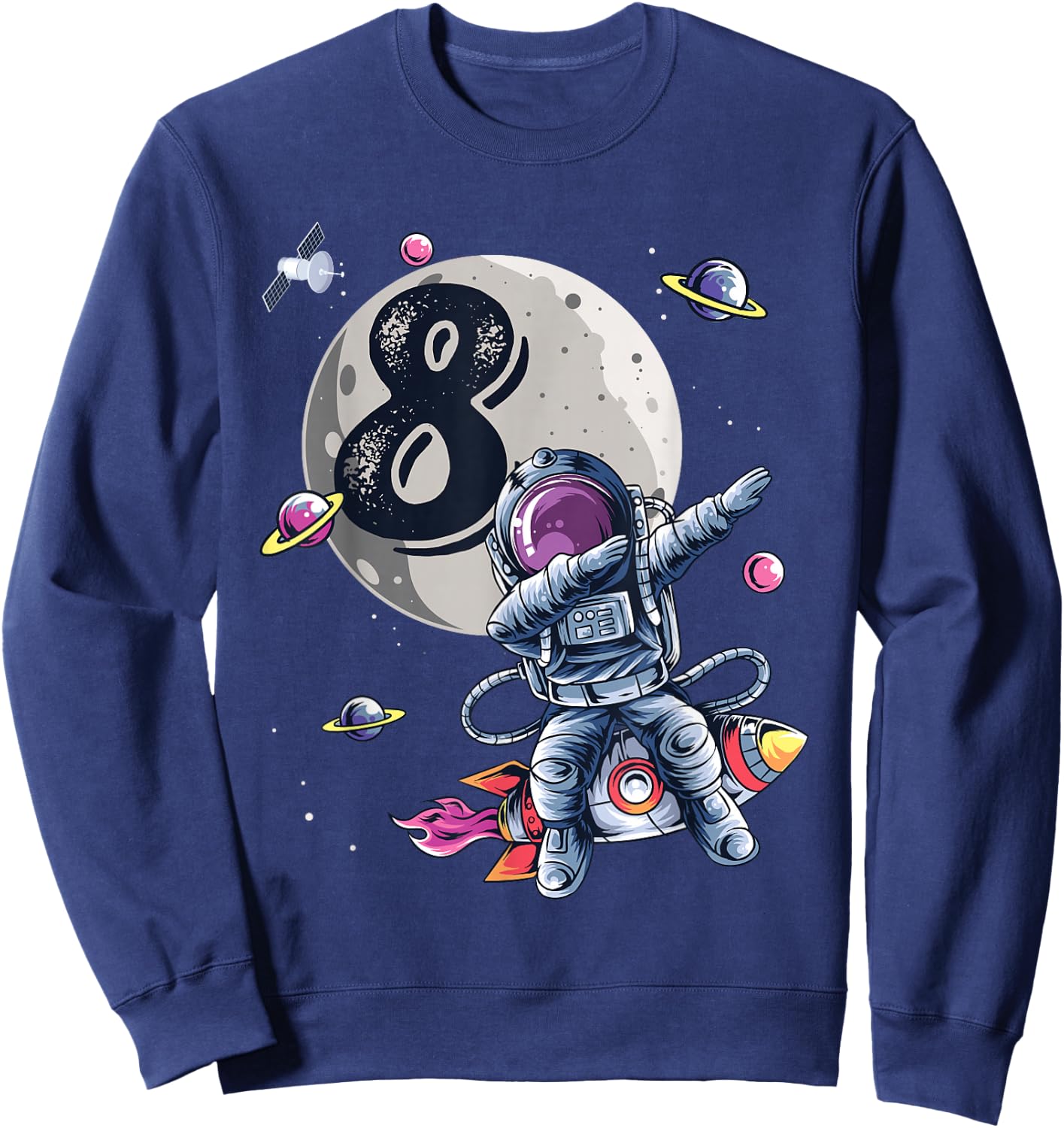 8 Years Old Birthday Boy Astronaut Gifts Space 8th B-Day Sweatshirt - Sweatshirt | Navy