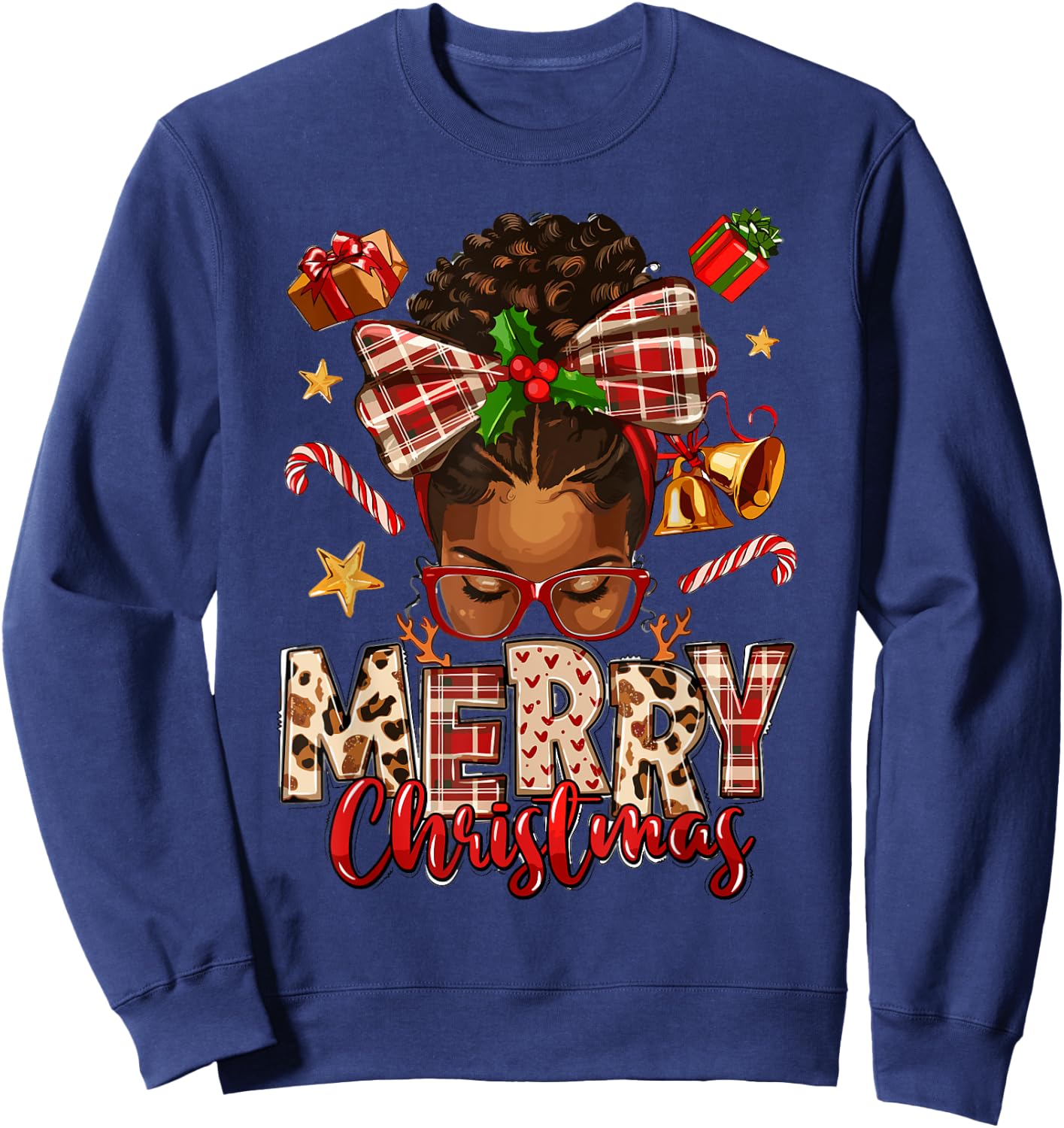 African American Christmas African Black Women Mom Xmas Sweatshirt - Sweatshirt | Navy