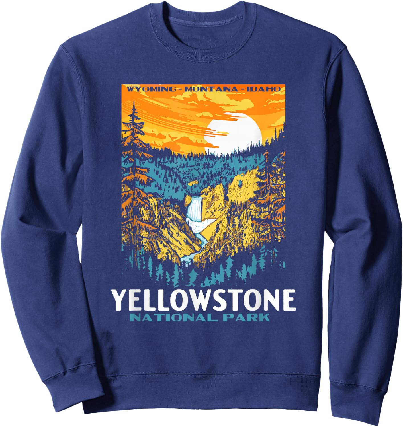 Retro Yellowstone National Park WPA Style Lower Falls Sweatshirt - Sweatshirt | Navy