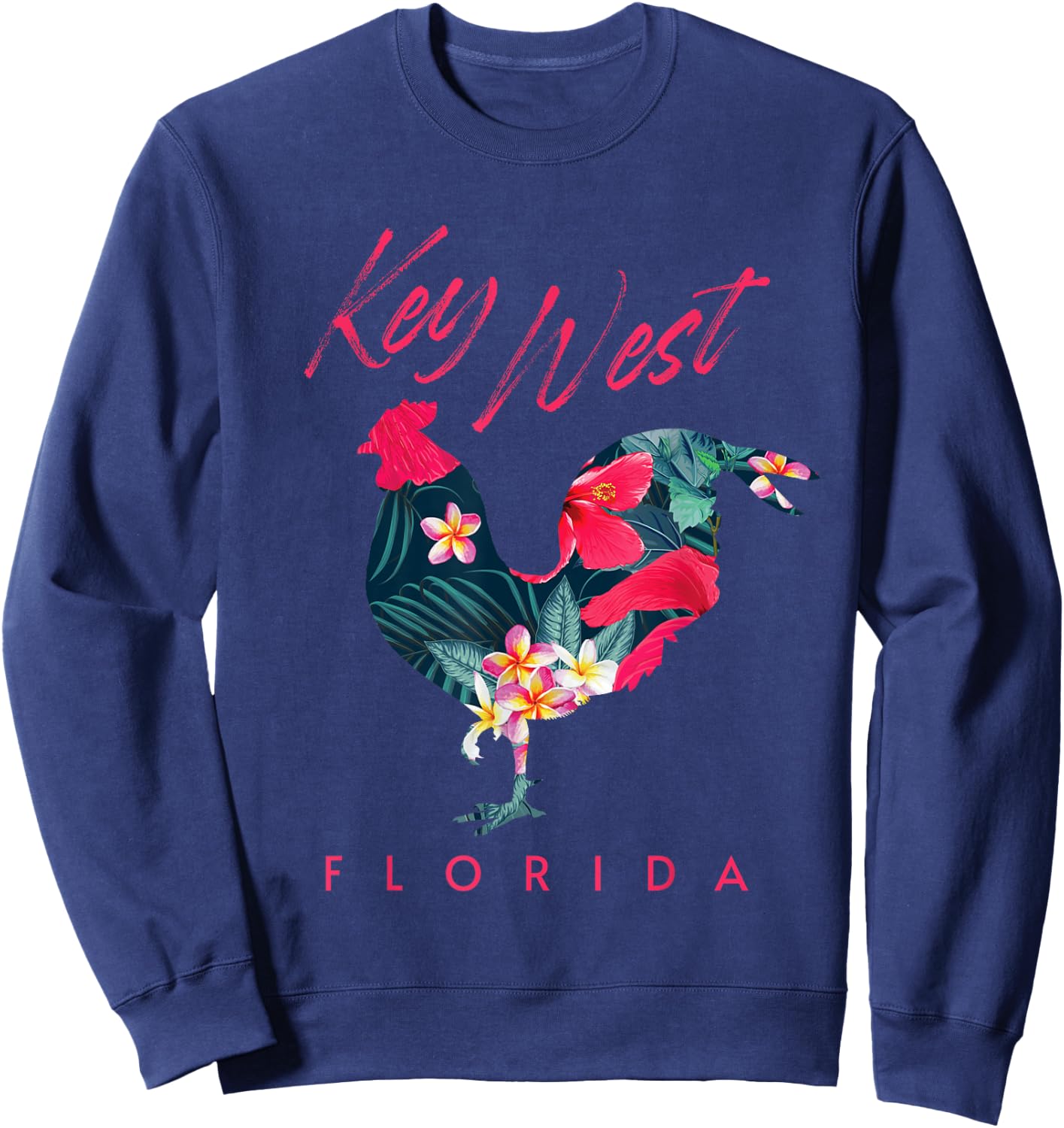 Key West Florida Chicken Lover Flower Hibiscus Souvenir Sweatshirt - Sweatshirt | Navy